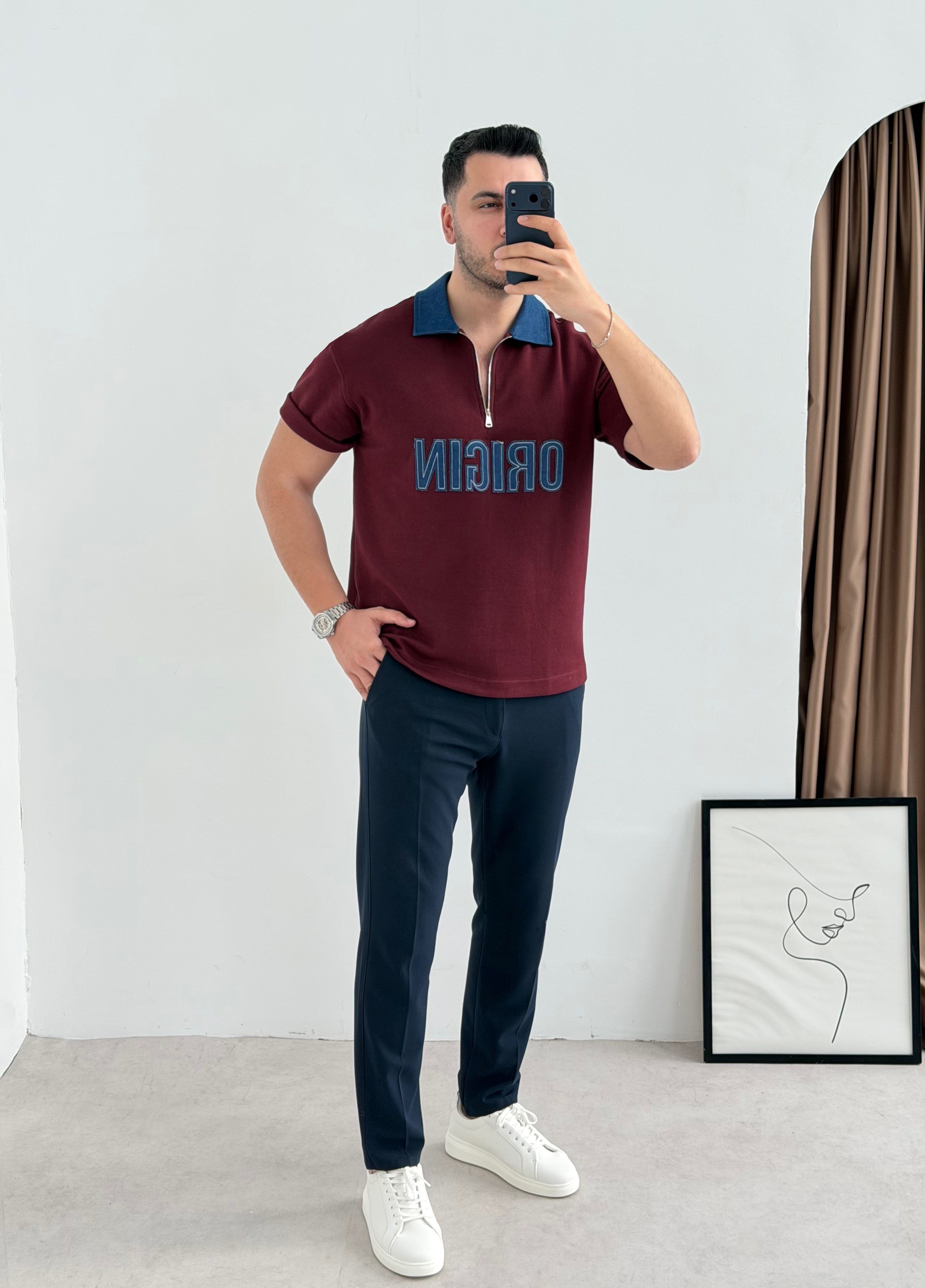 Original Nakış Bordo Oversize Tişört