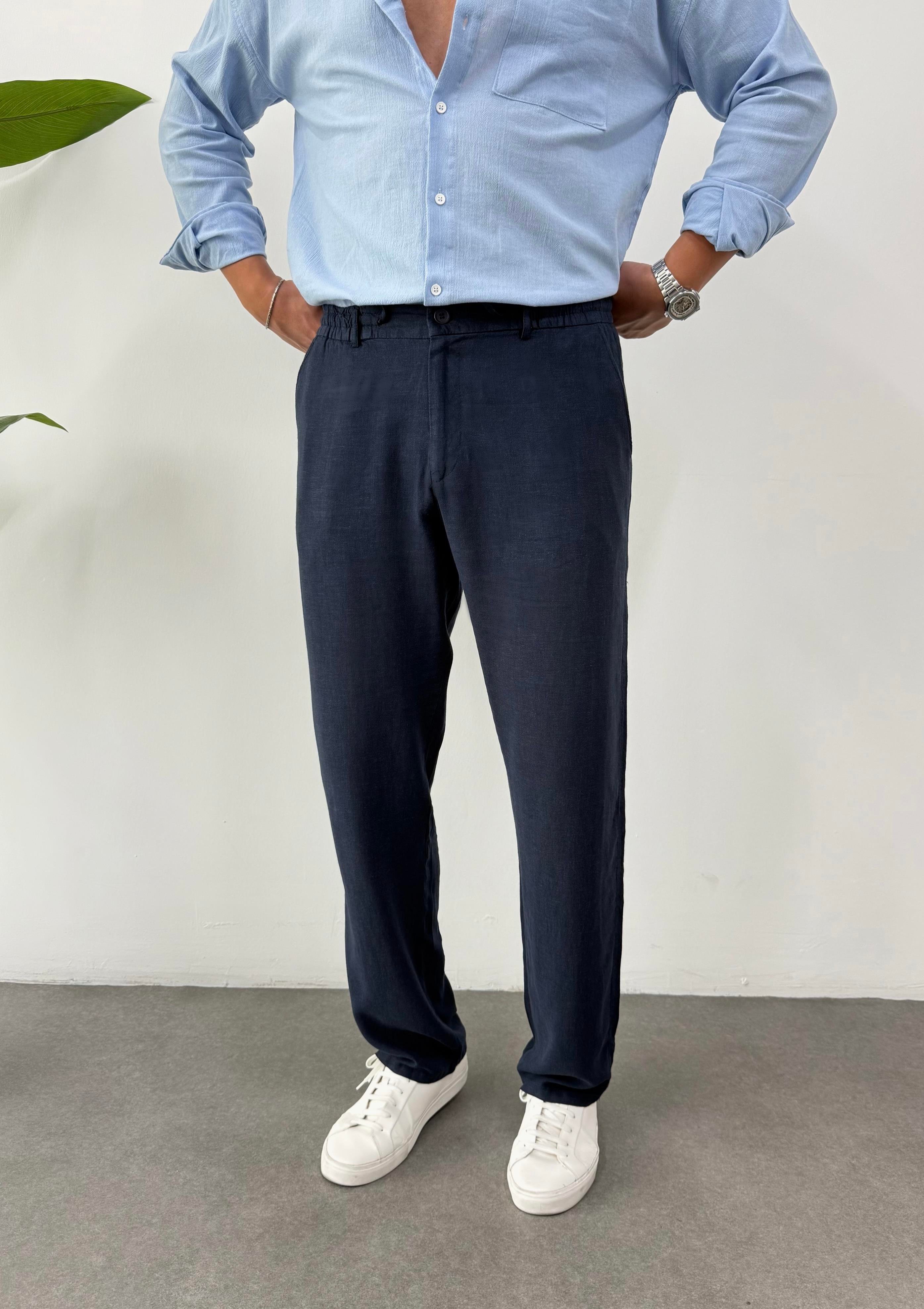Orjinal %100 Keten Lacivert Pantolon 