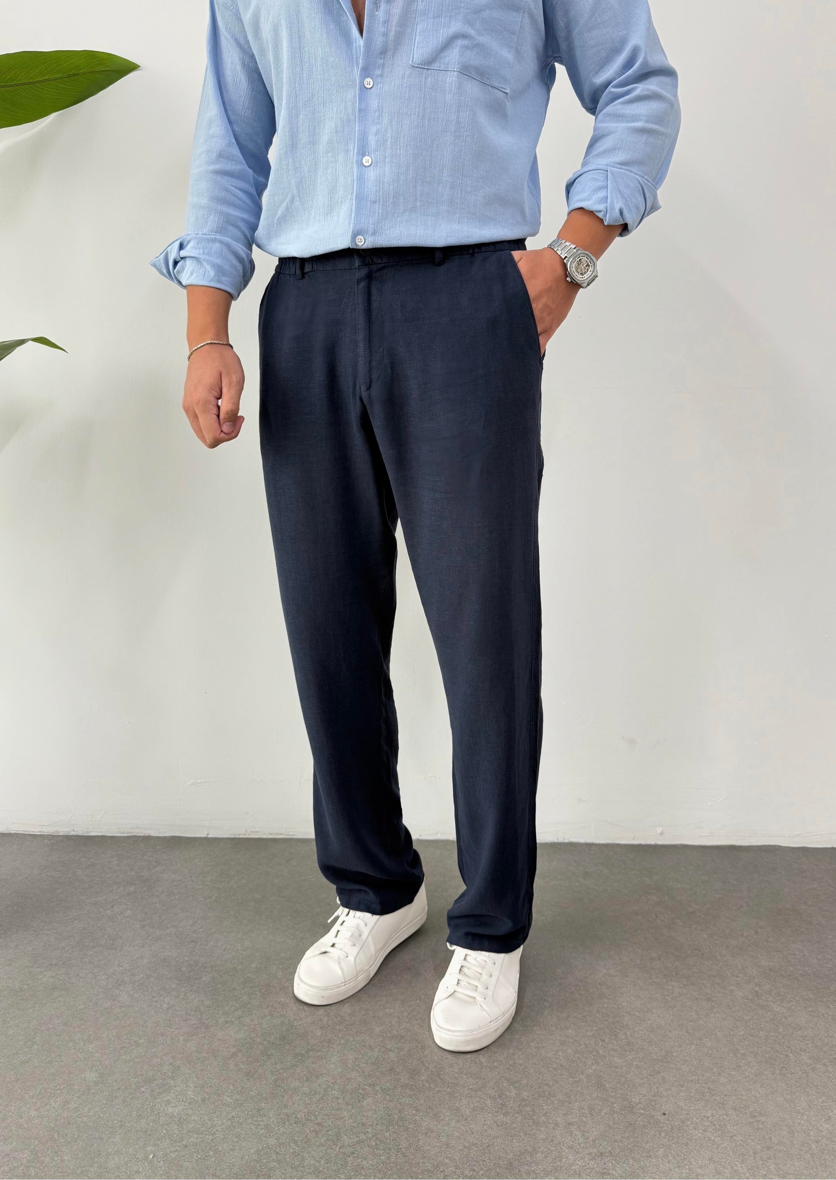 Orjinal %100 Keten Lacivert Pantolon 
