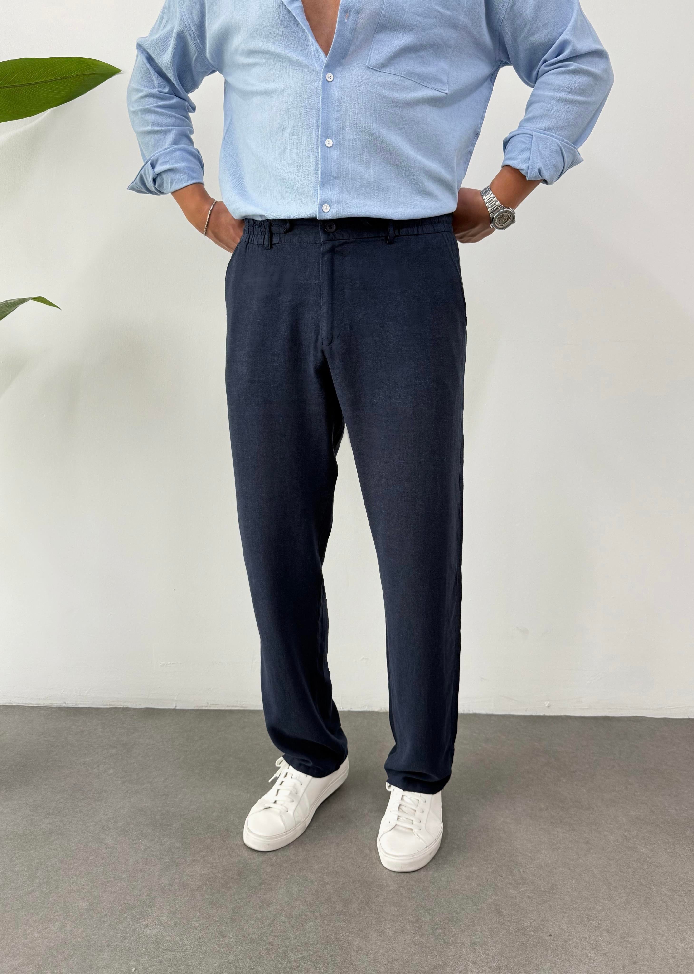 Orjinal %100 Keten Lacivert Pantolon 