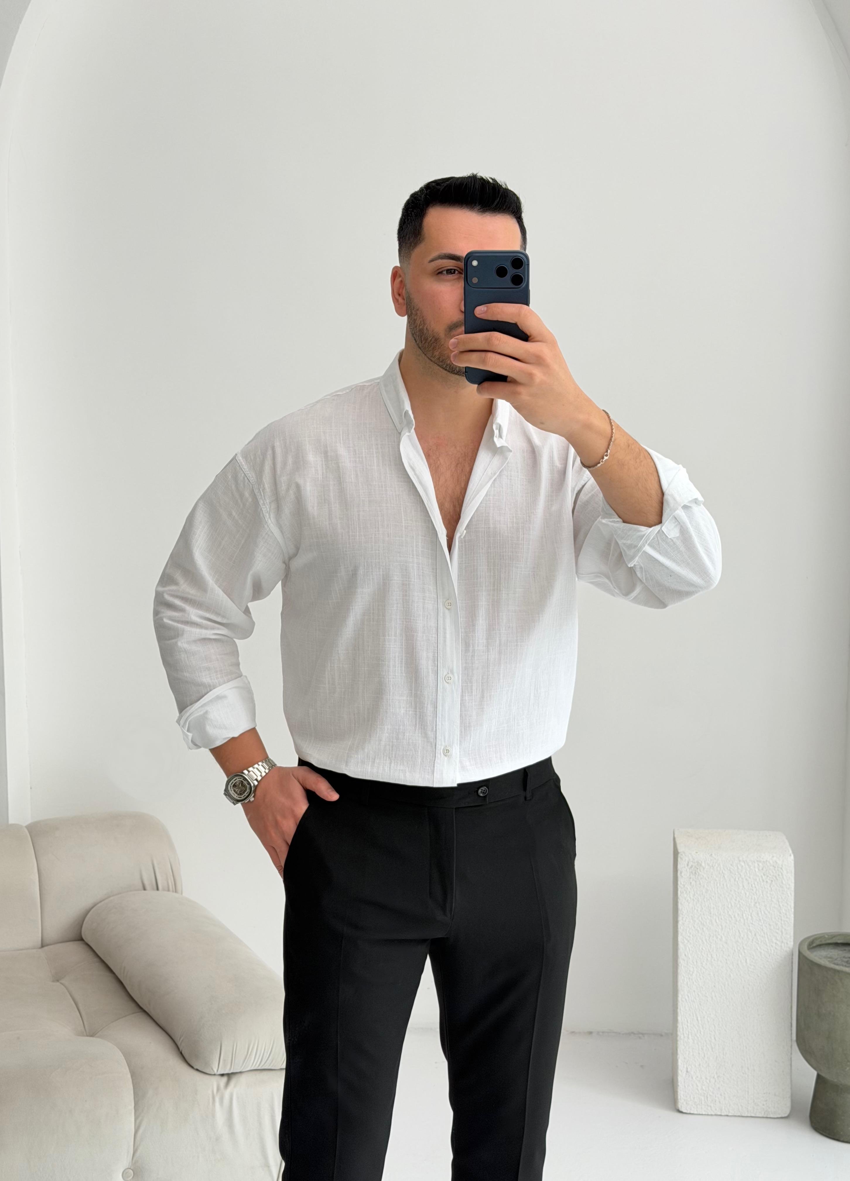 Orjinal Fresh Keten Beyaz Oversize Gömlek 