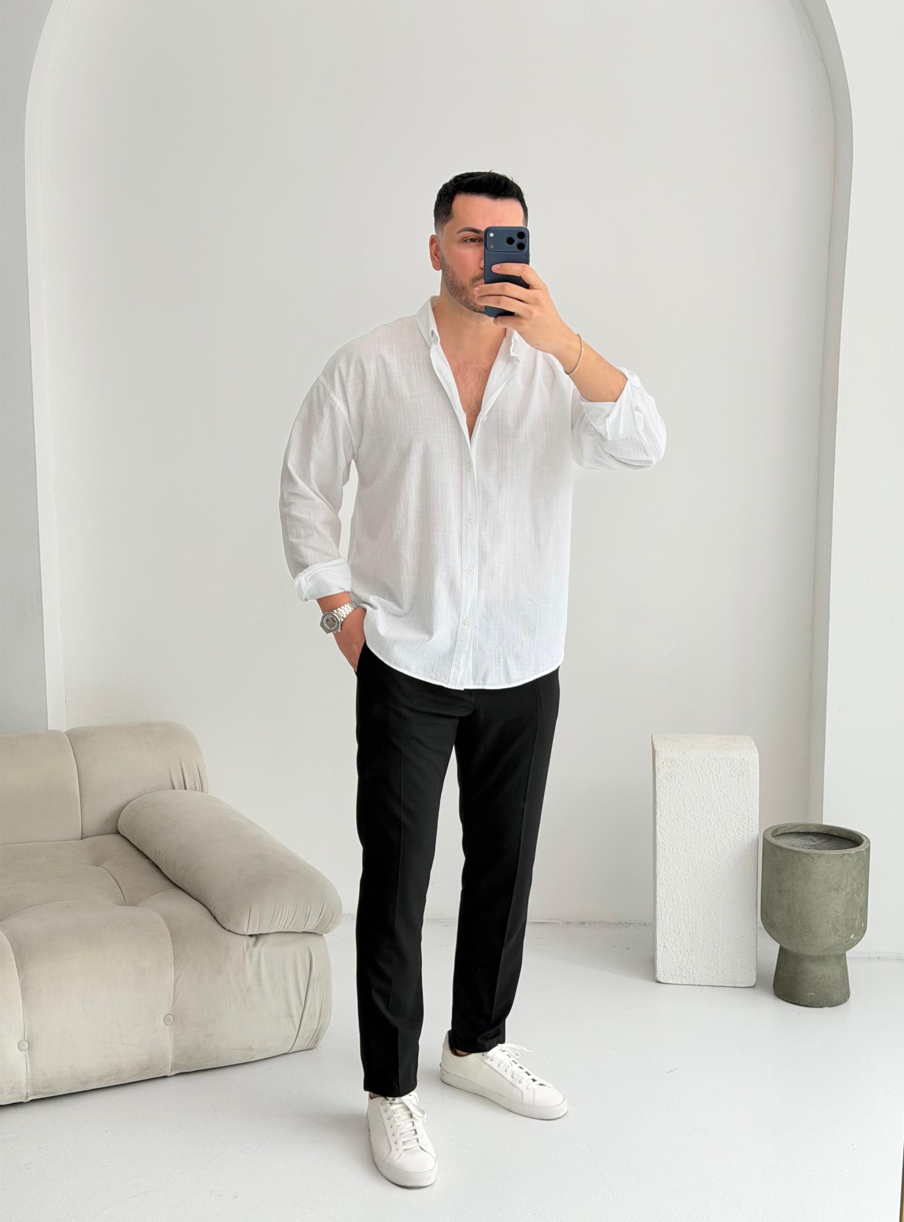Orjinal Fresh Keten Beyaz Oversize Gömlek 