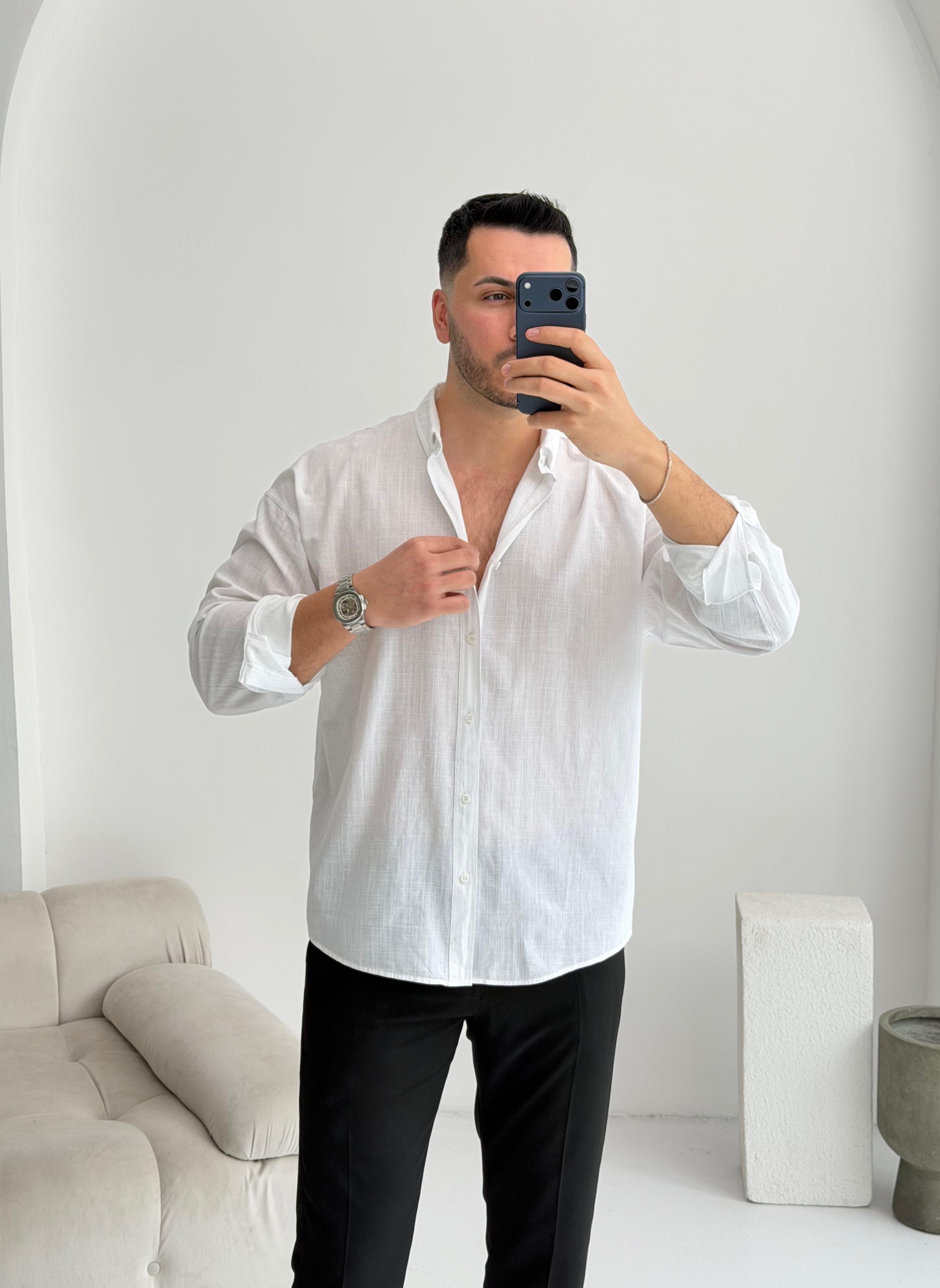 Orjinal Fresh Keten Beyaz Oversize Gömlek 