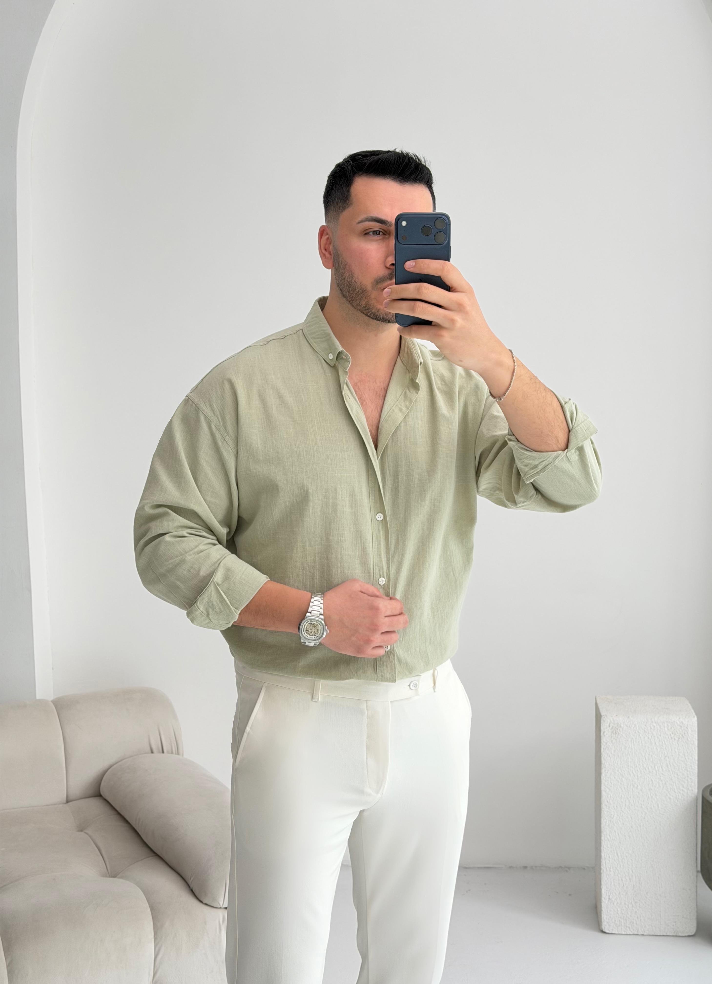 Orjinal Fresh Keten Çağla Oversize Gömlek 