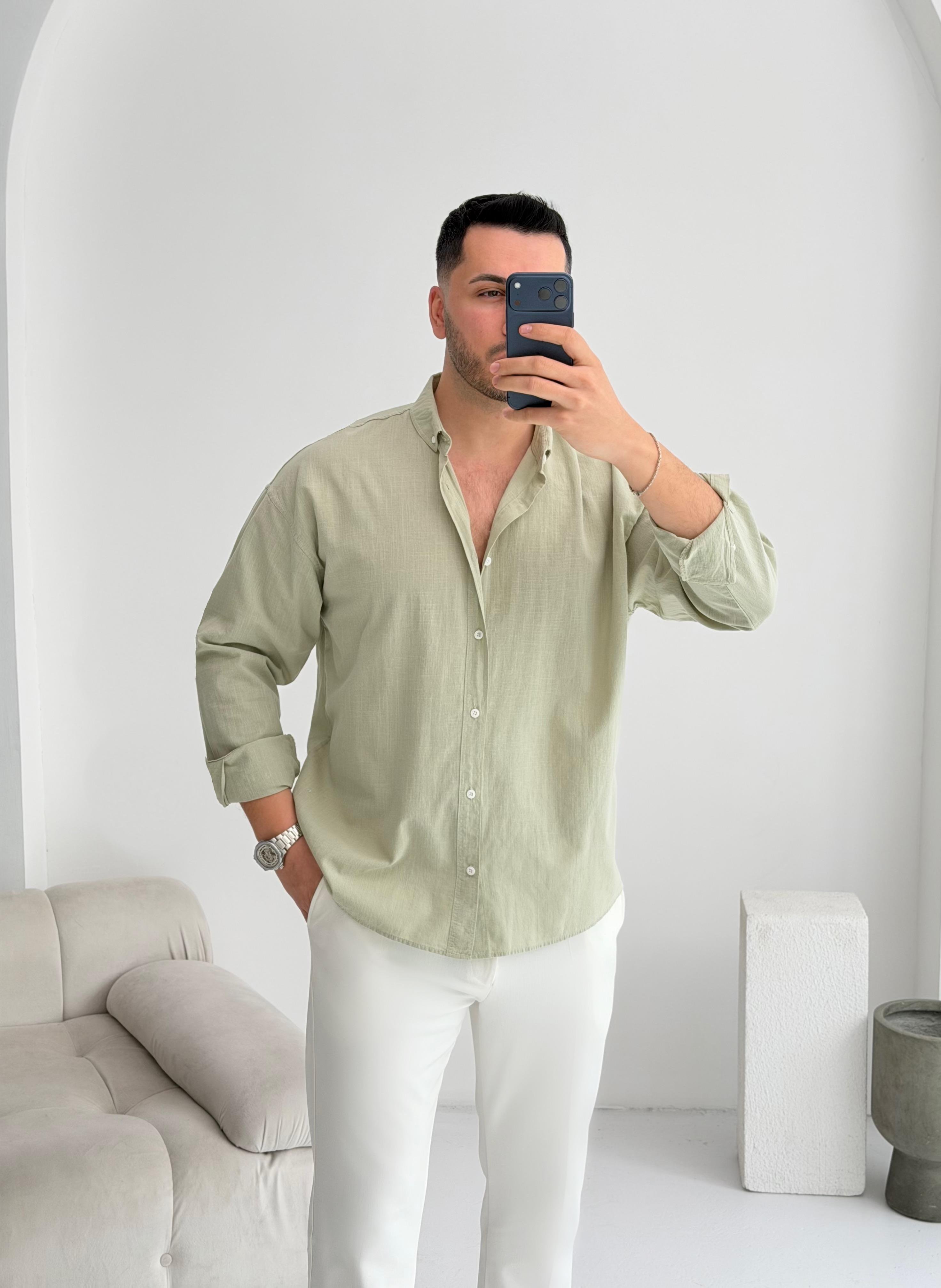 Orjinal Fresh Keten Çağla Oversize Gömlek 