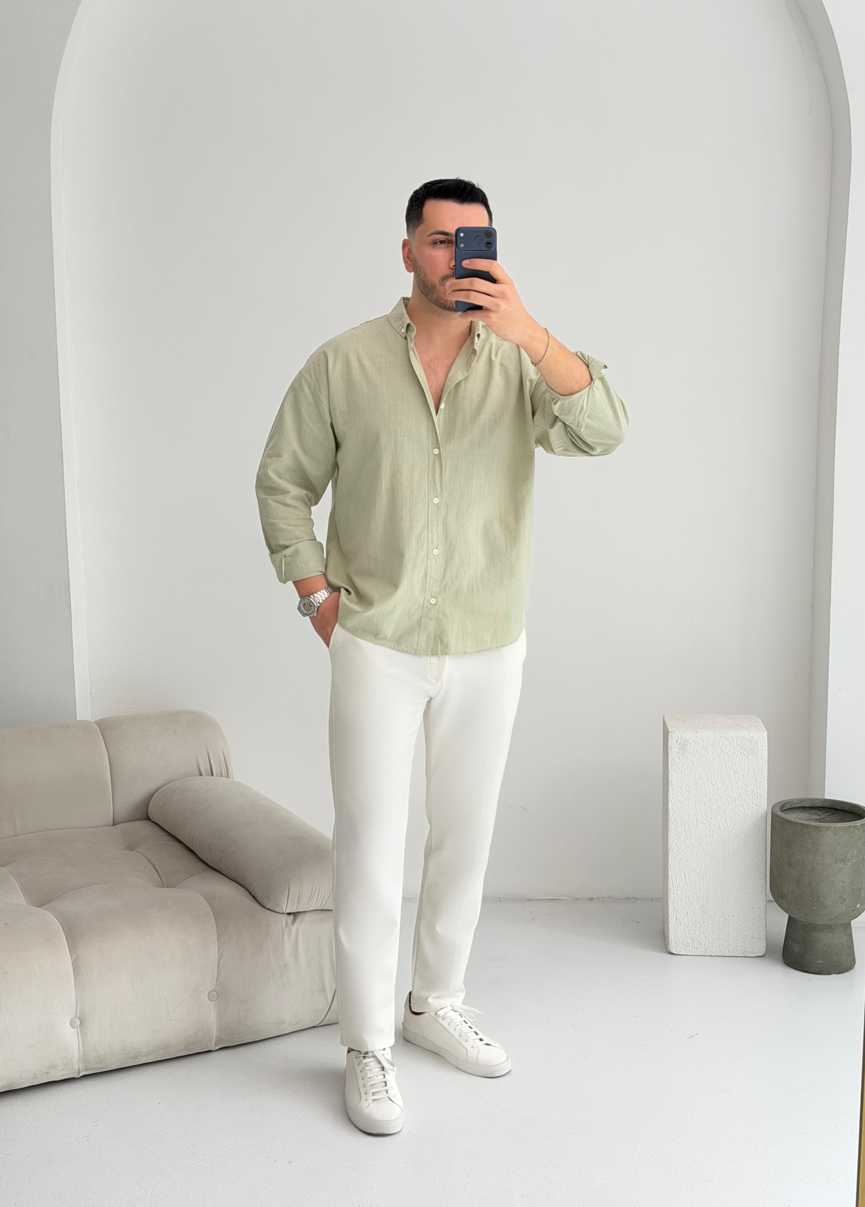 Orjinal Fresh Keten Çağla Oversize Gömlek 