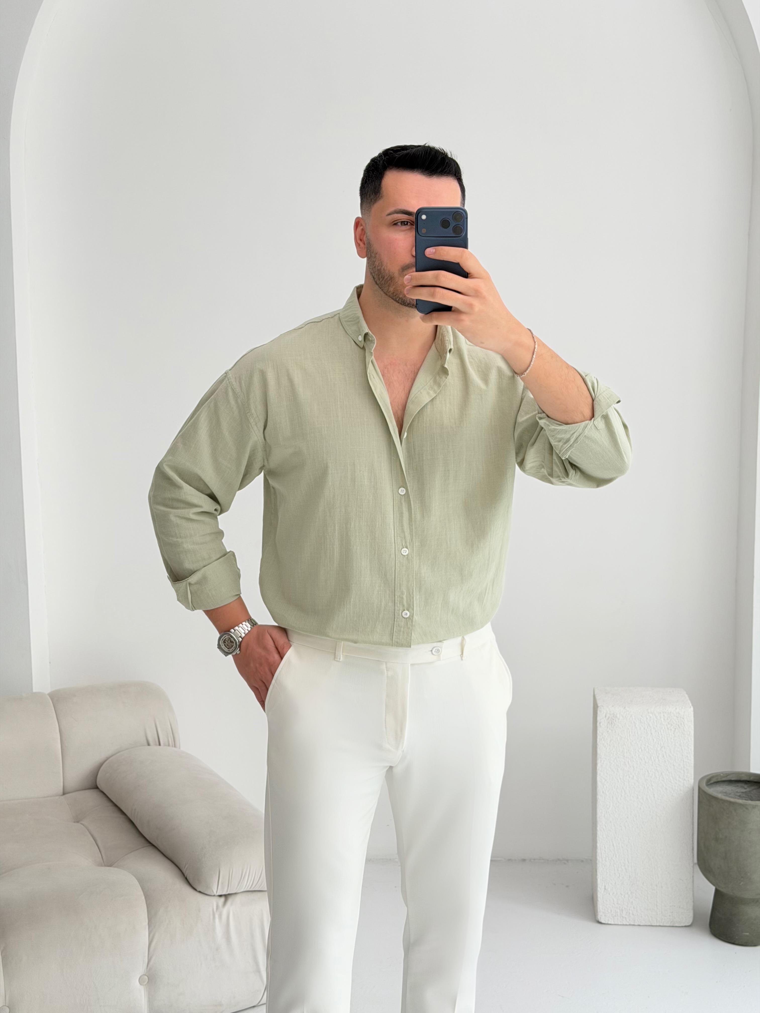 Orjinal Fresh Keten Çağla Oversize Gömlek 