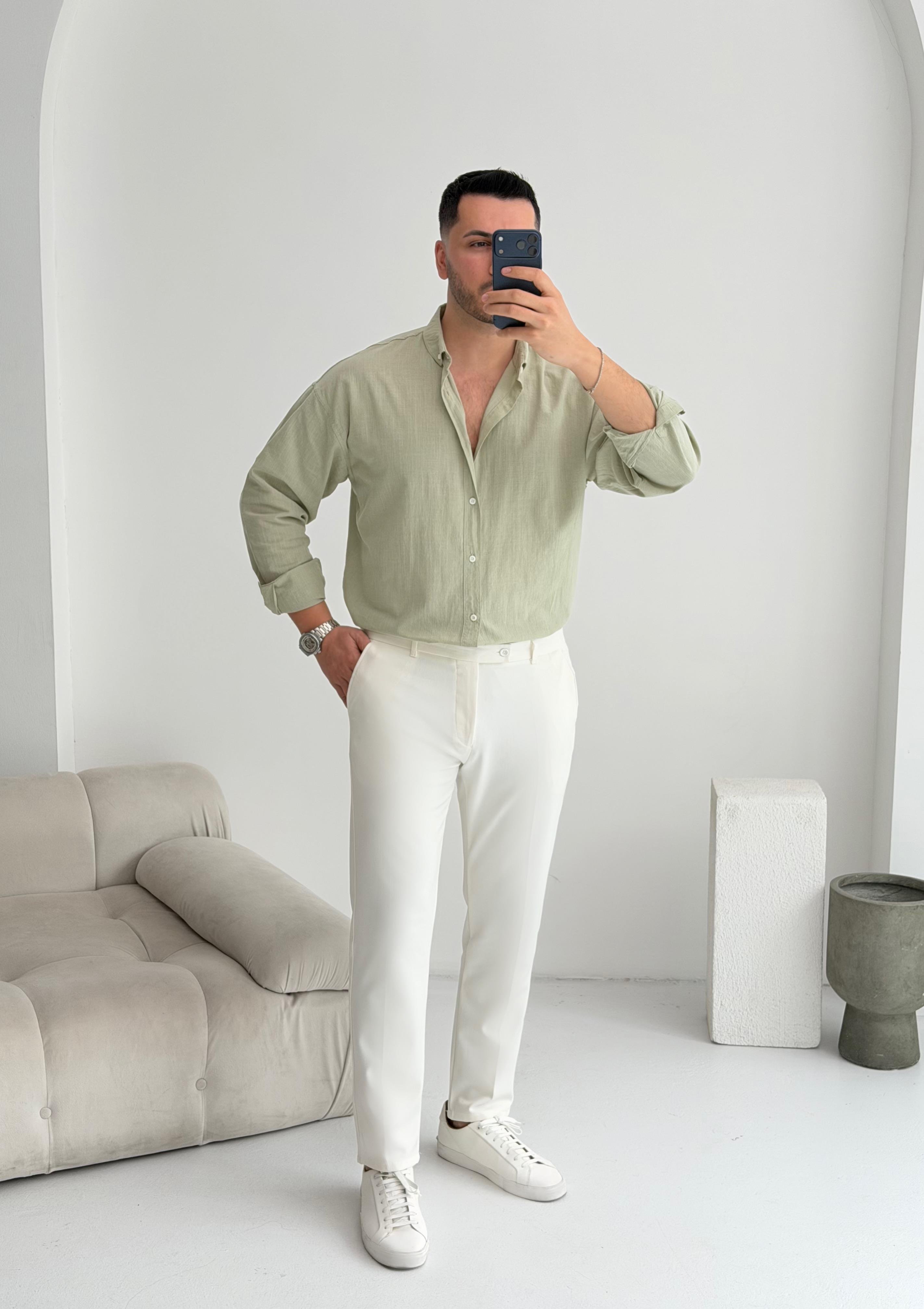 Orjinal Fresh Keten Çağla Oversize Gömlek 