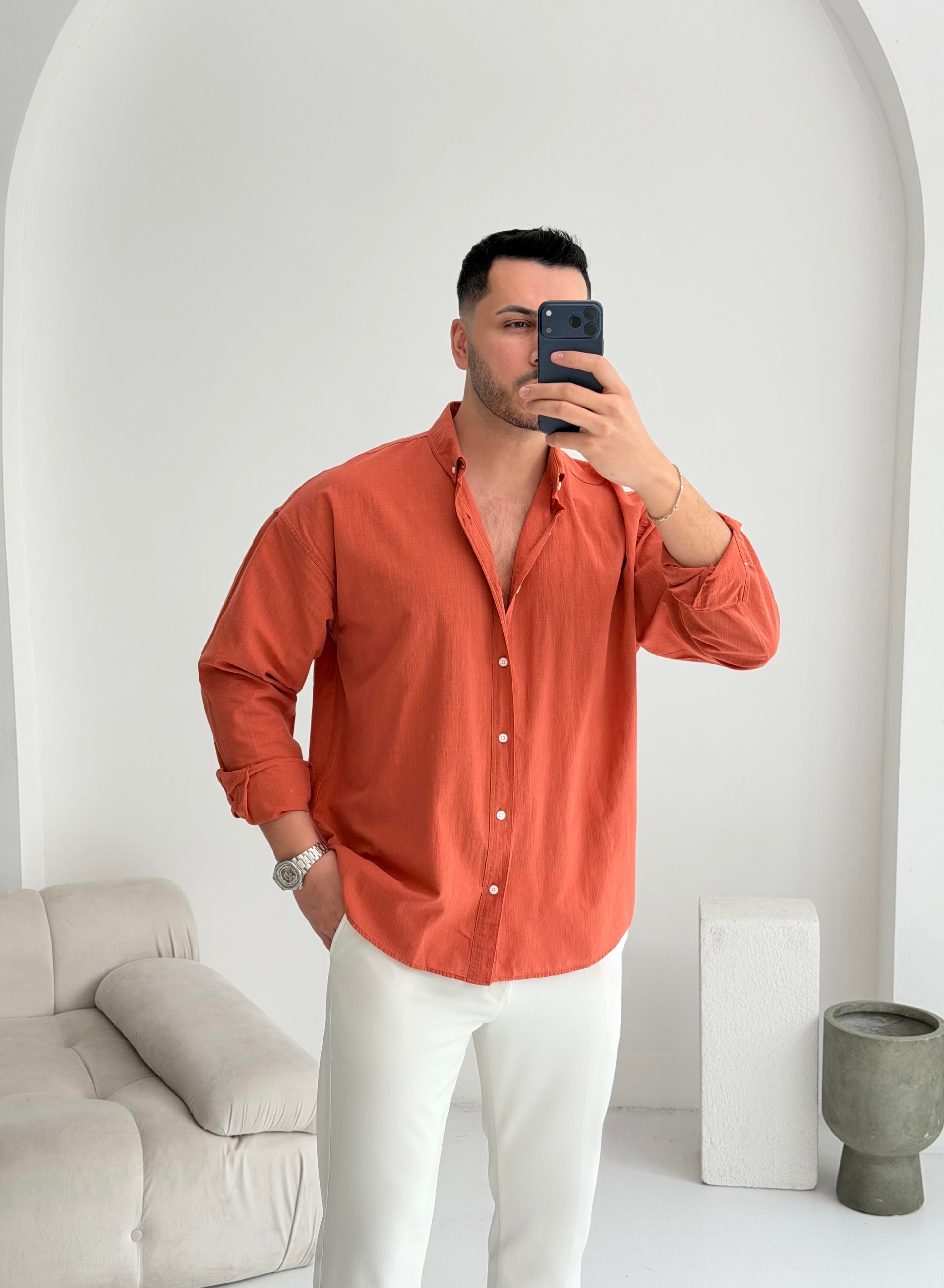 Orjinal Fresh Keten Kiremit Oversize Gömlek