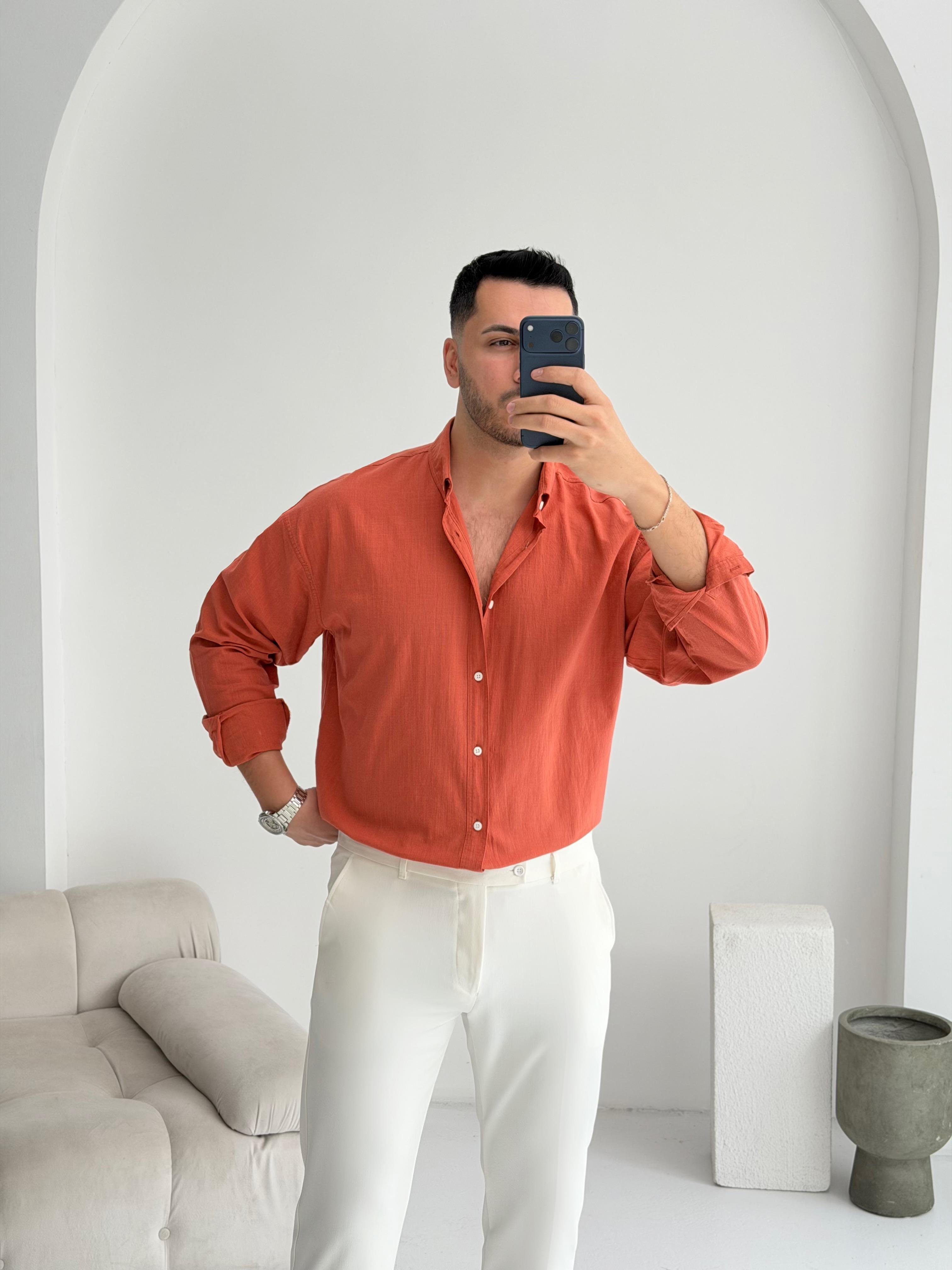 Orjinal Fresh Keten Kiremit Oversize Gömlek