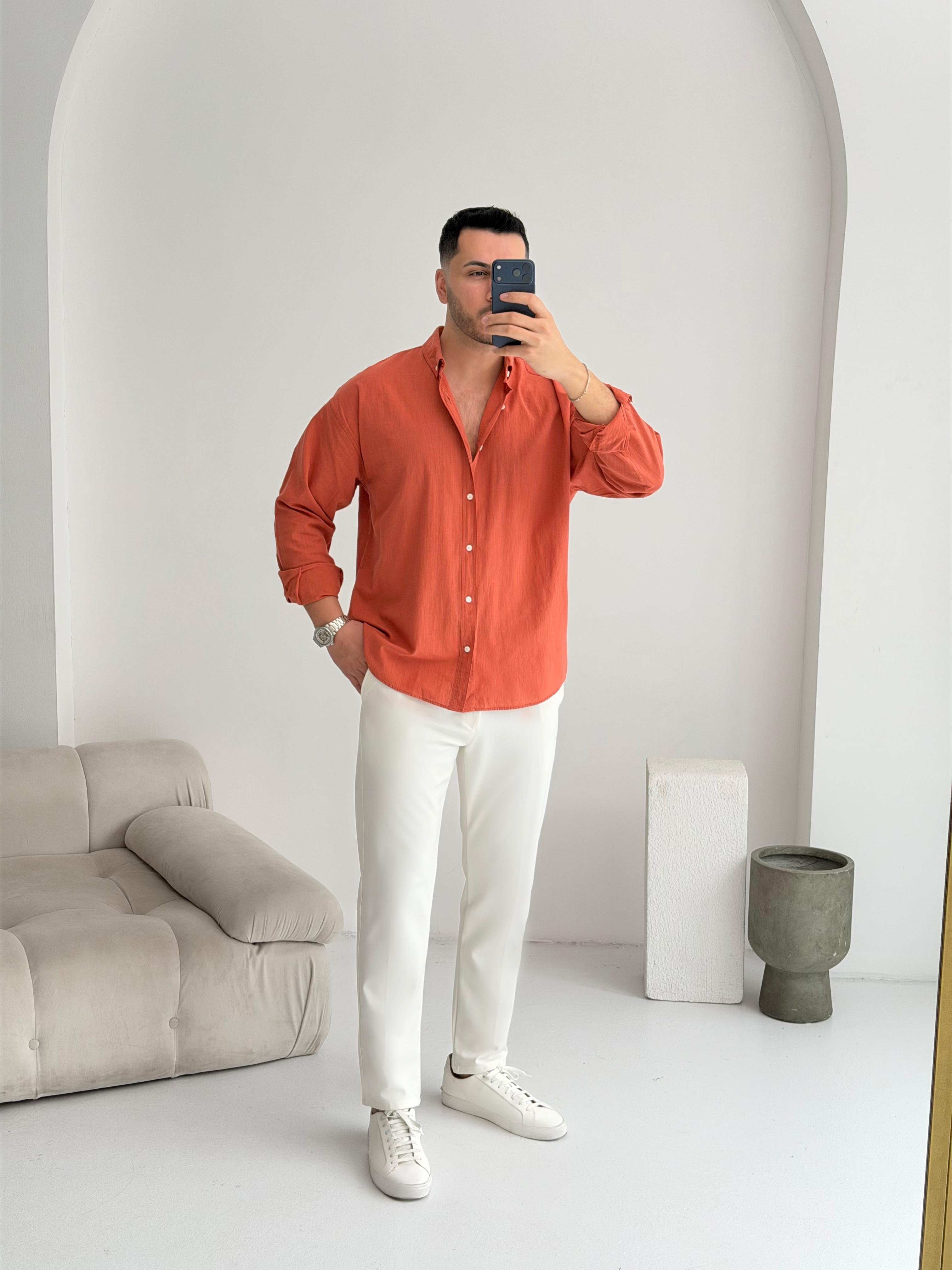Orjinal Fresh Keten Kiremit Oversize Gömlek