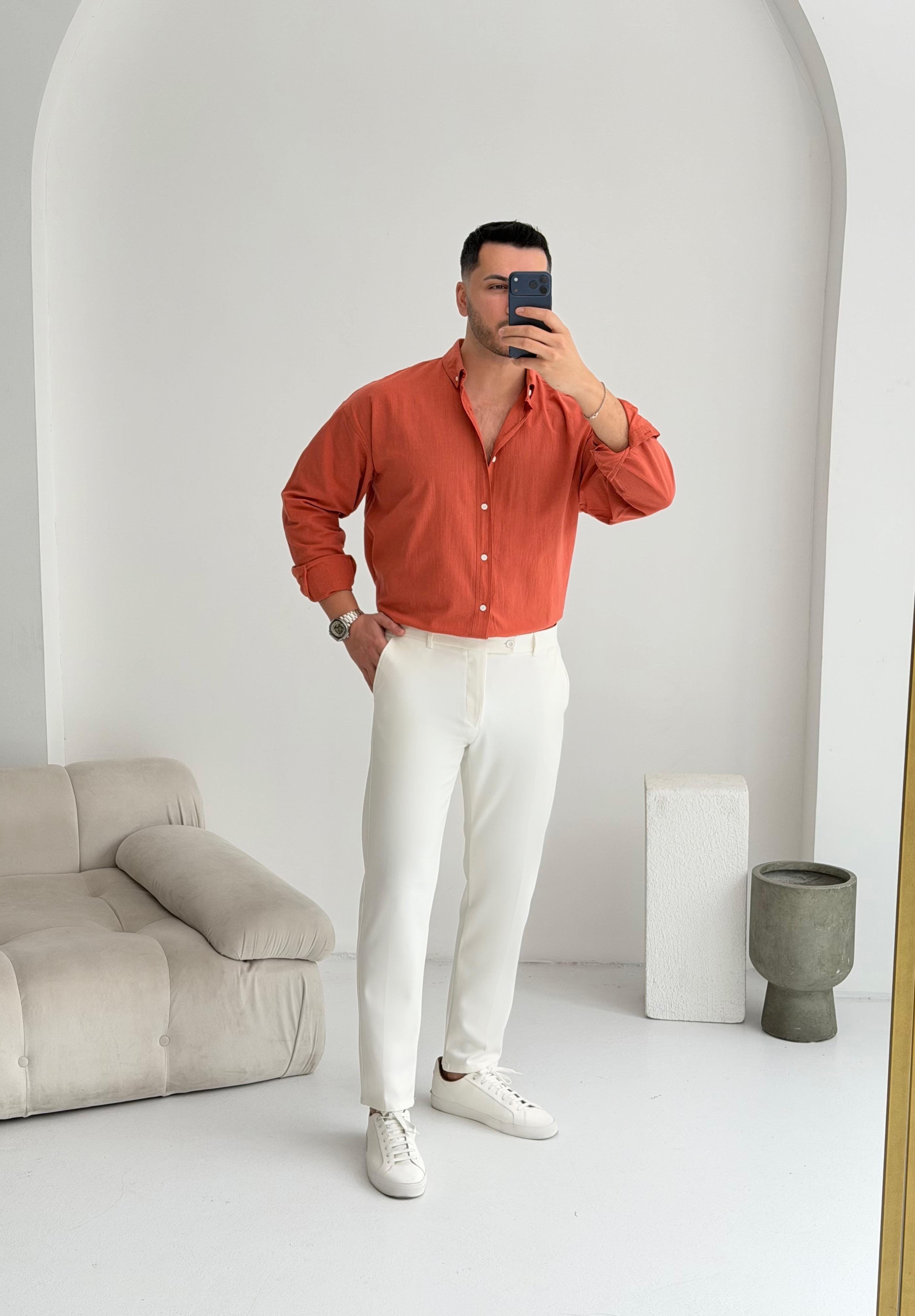Orjinal Fresh Keten Kiremit Oversize Gömlek