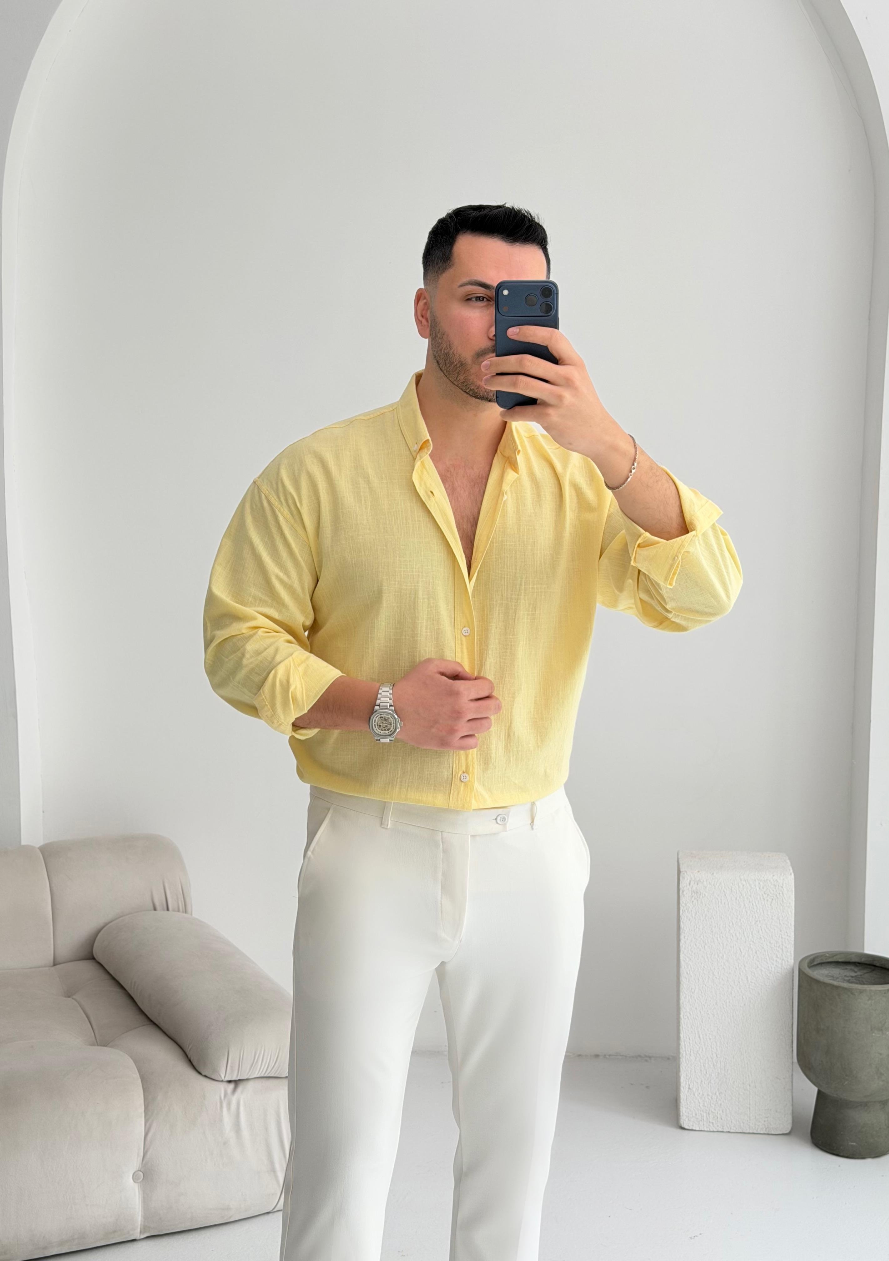 Orjinal Fresh Keten Limon Oversize Gömlek