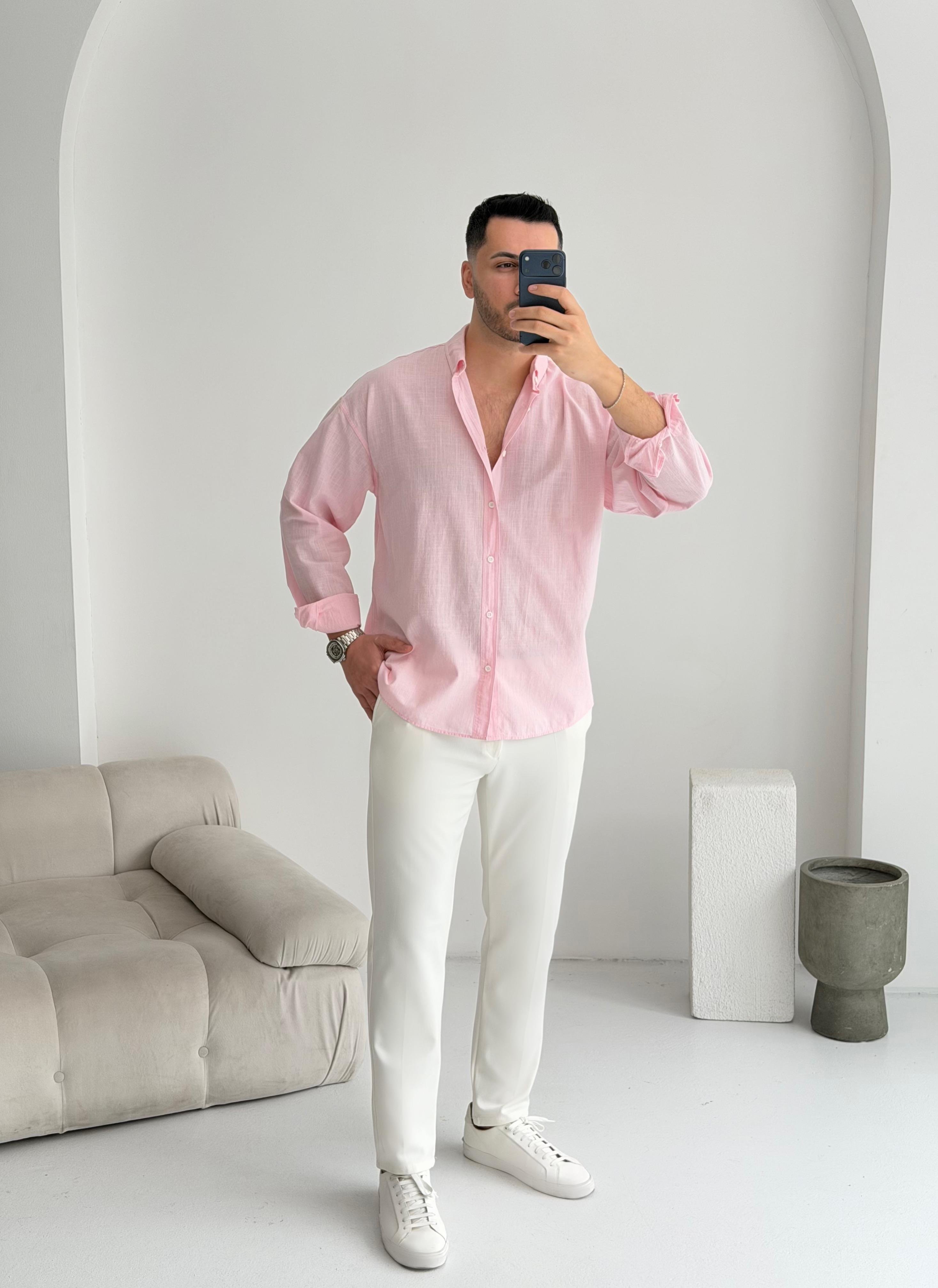 Orjinal Fresh Keten Pudra Oversize Gömlek 