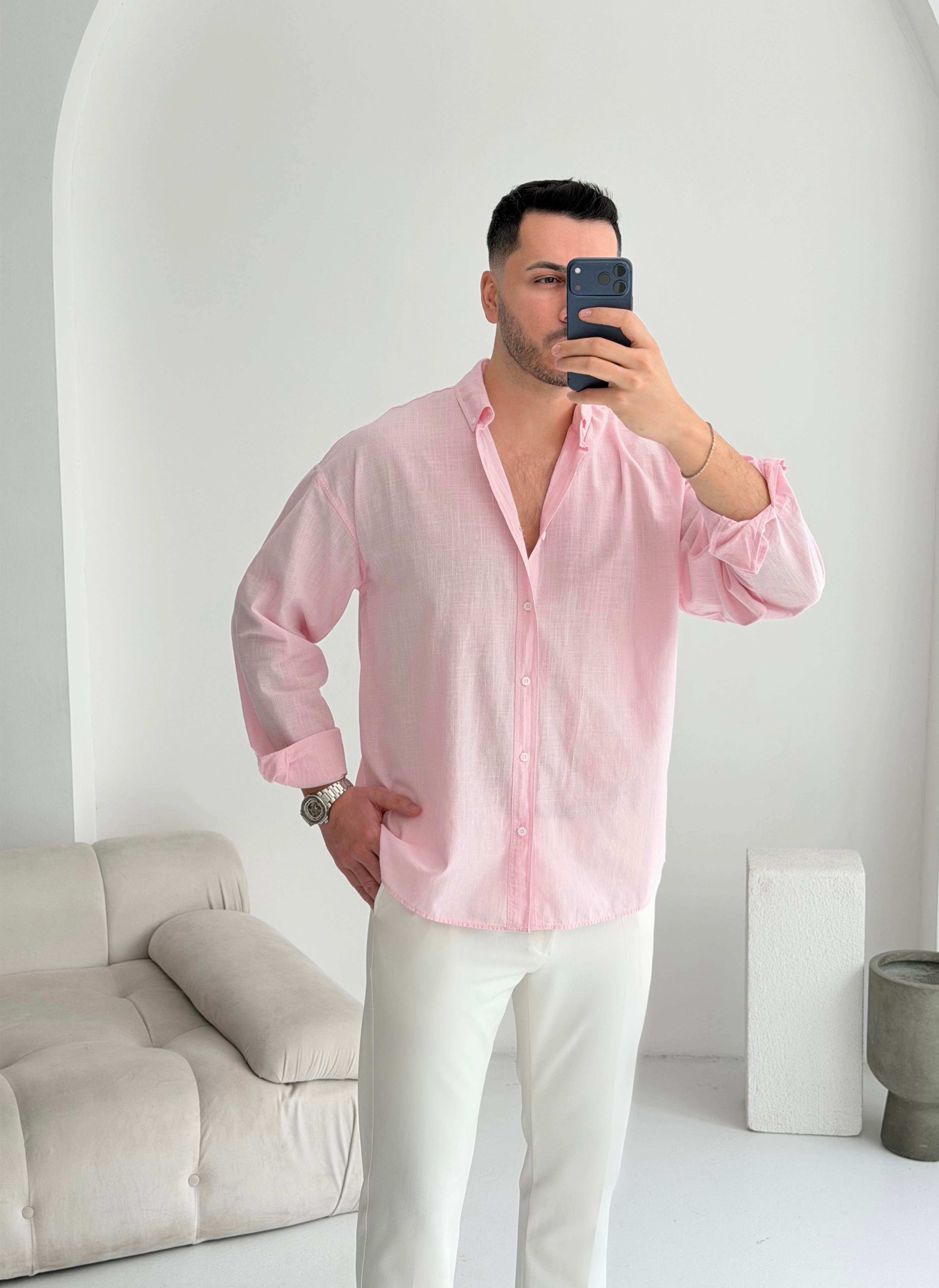 Orjinal Fresh Keten Pudra Oversize Gömlek 