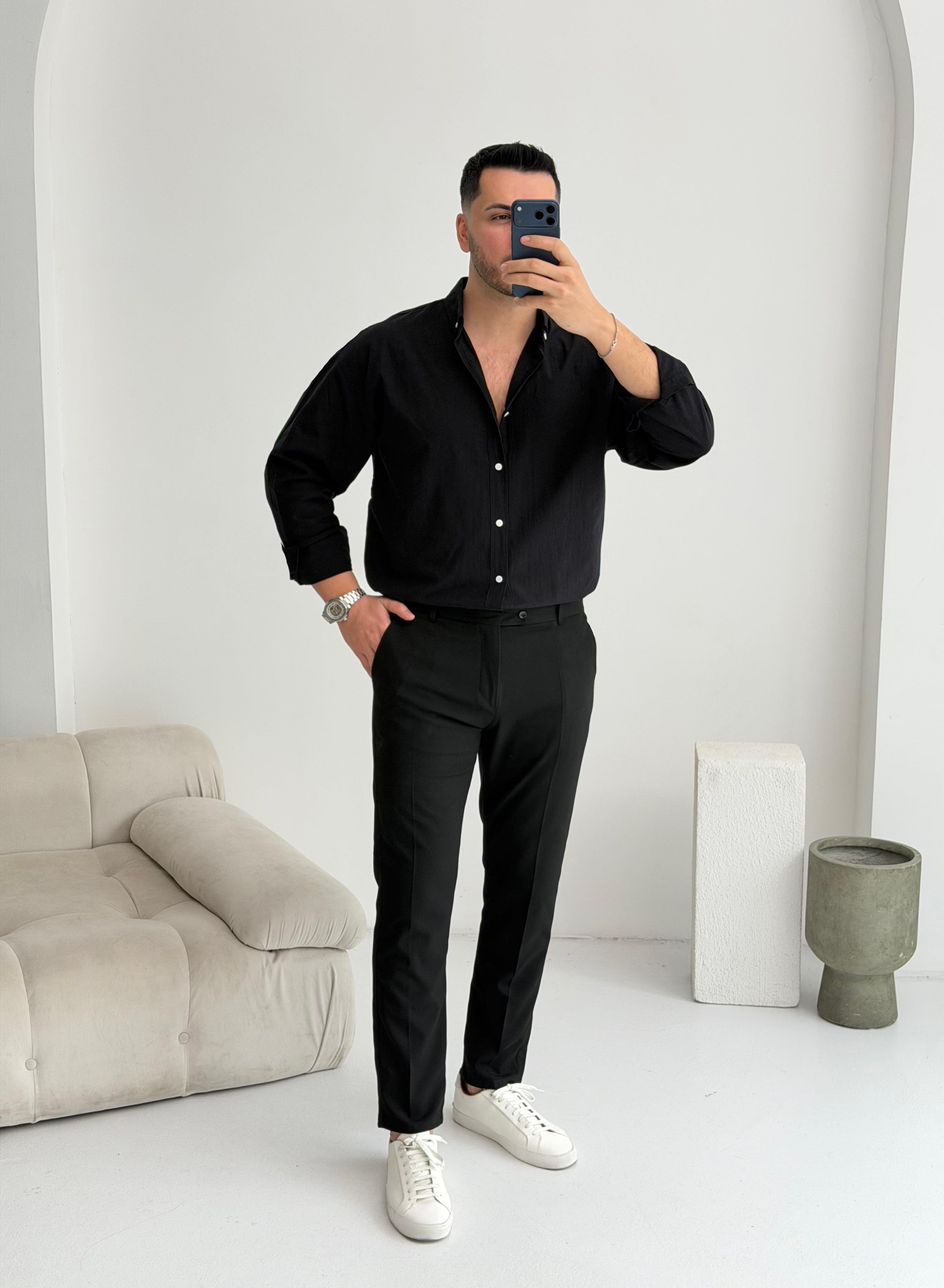 Orjinal Fresh Keten Siyah Oversize Gömlek 
