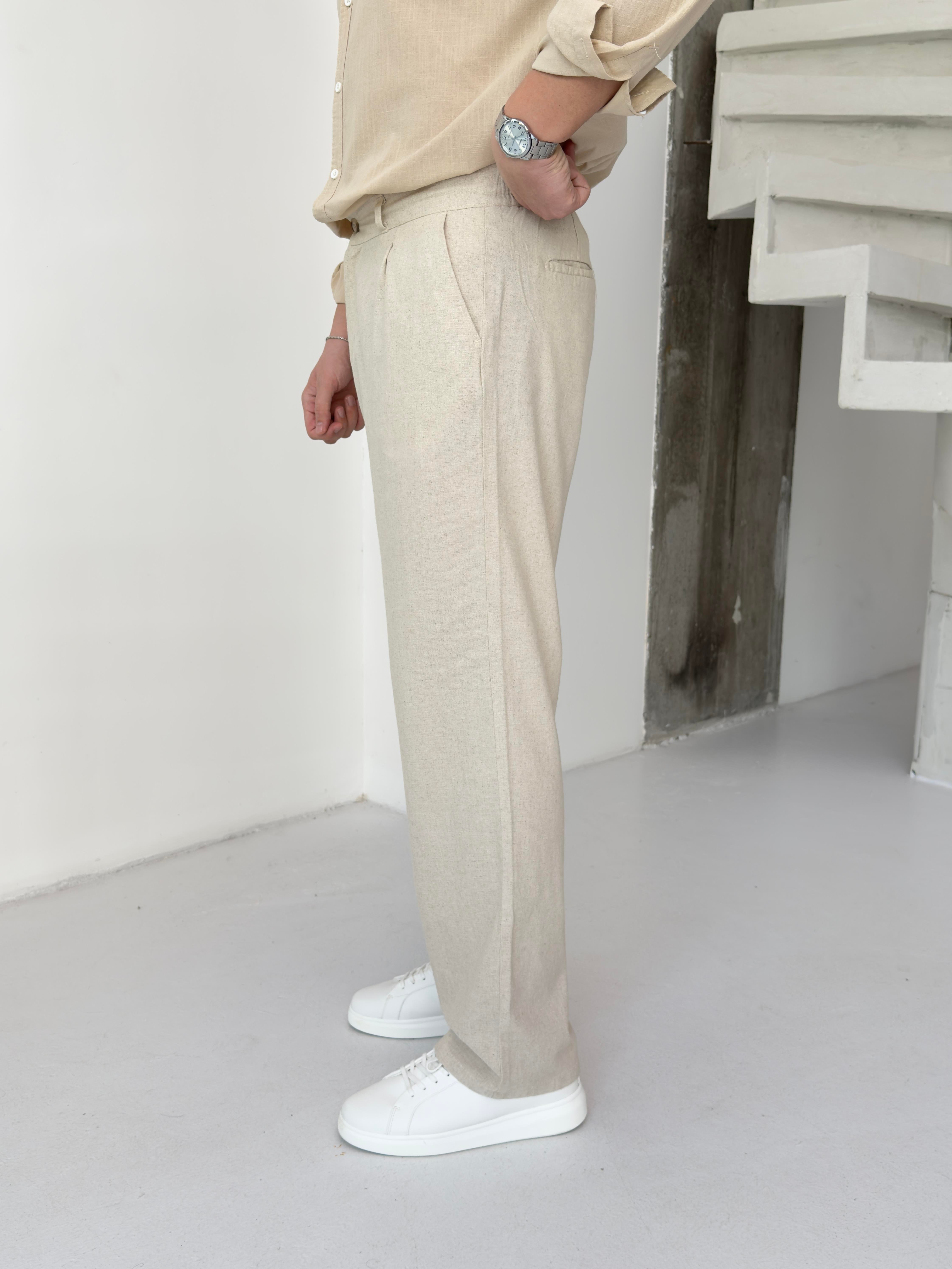 Orjinal Keten Ekru Baggy Pantolon