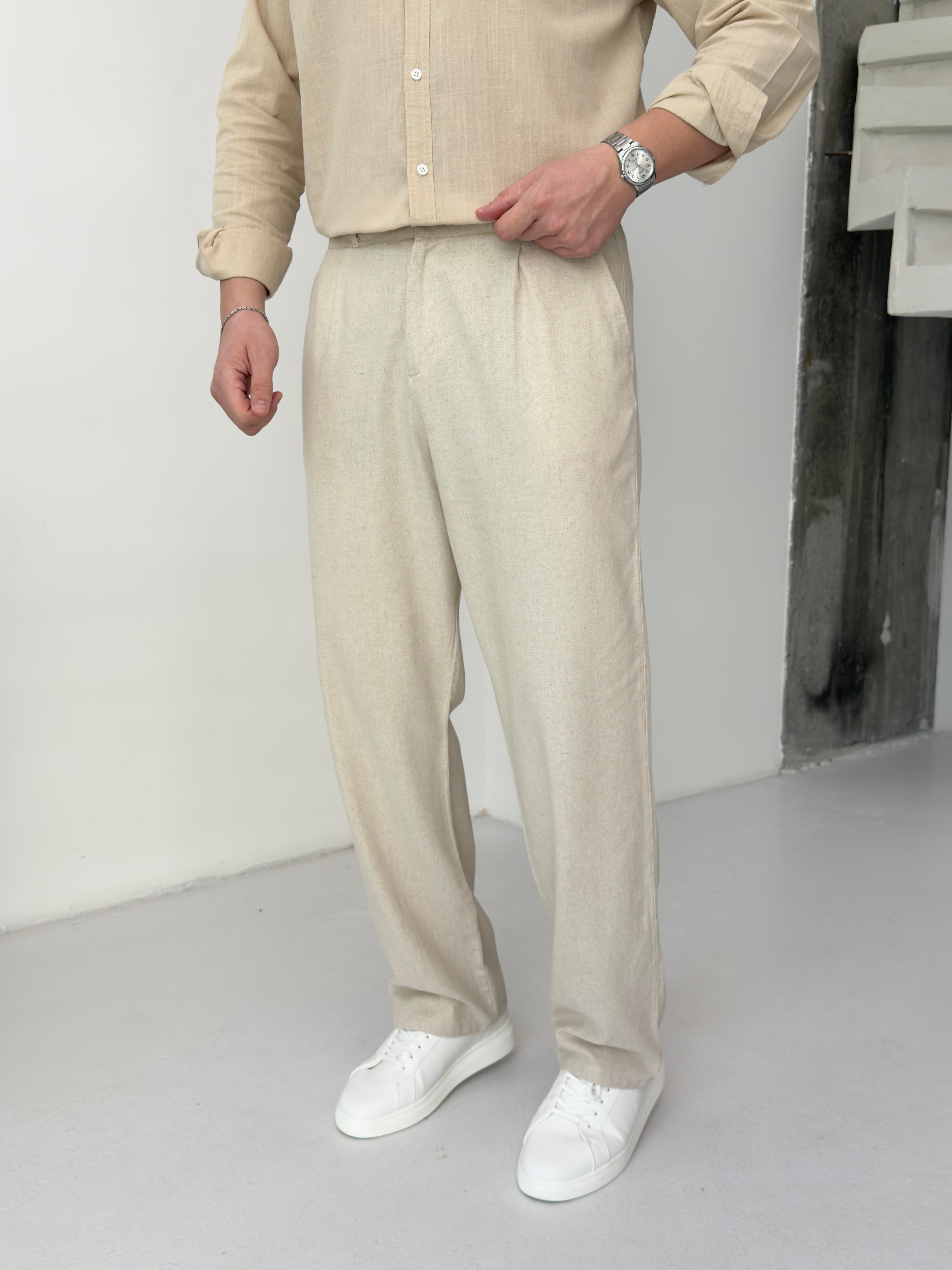 Orjinal Keten Ekru Baggy Pantolon