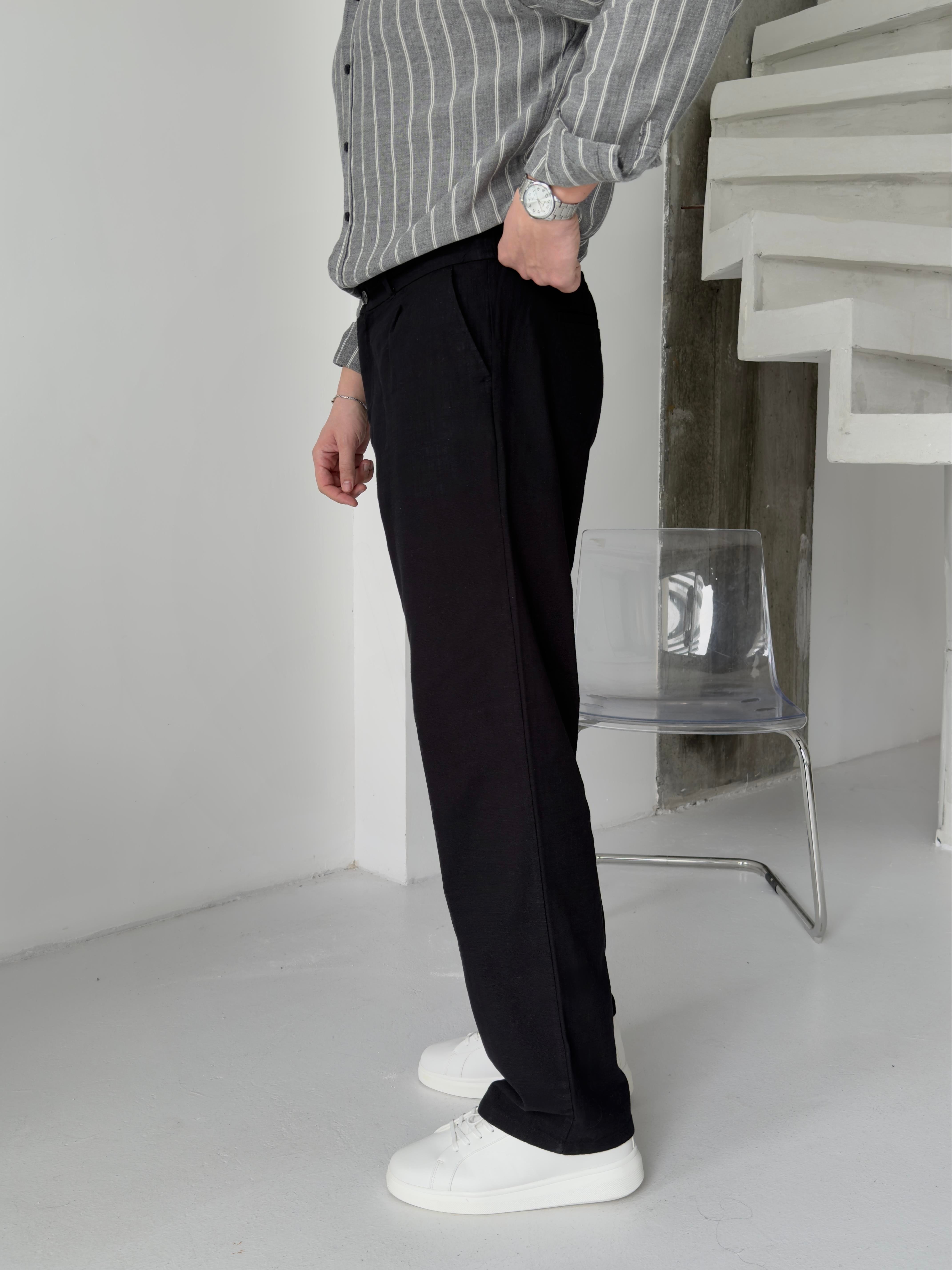 Orjinal Keten Siyah Baggy Pantolon