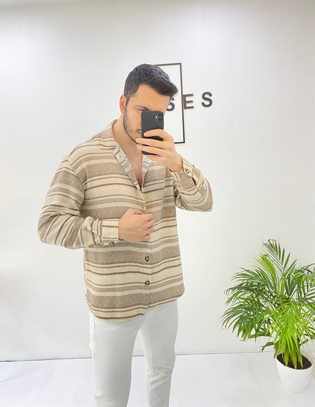 Örme Keten Oversize Gömlek