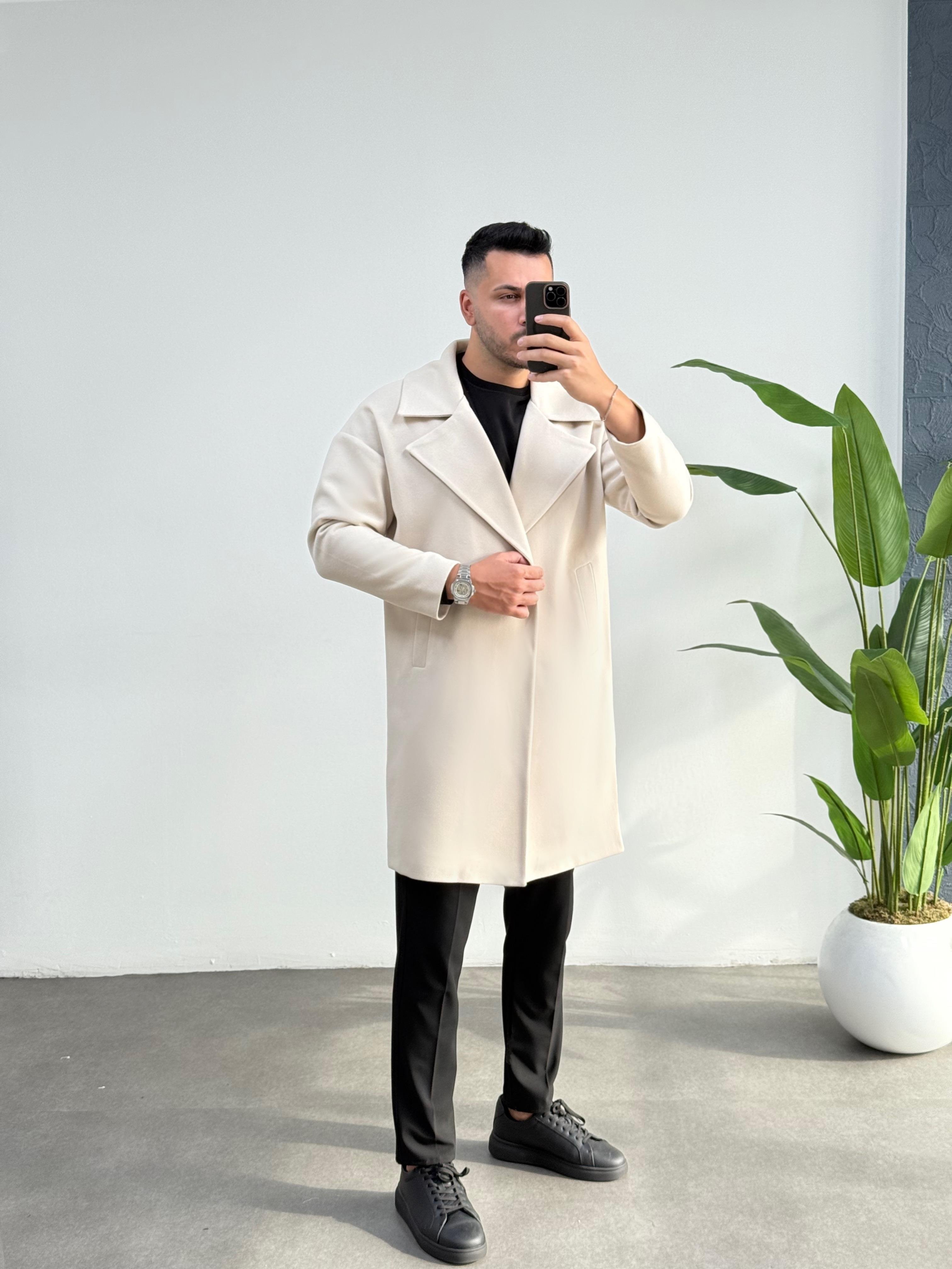 Oversize Ekru Kaşe Kaban