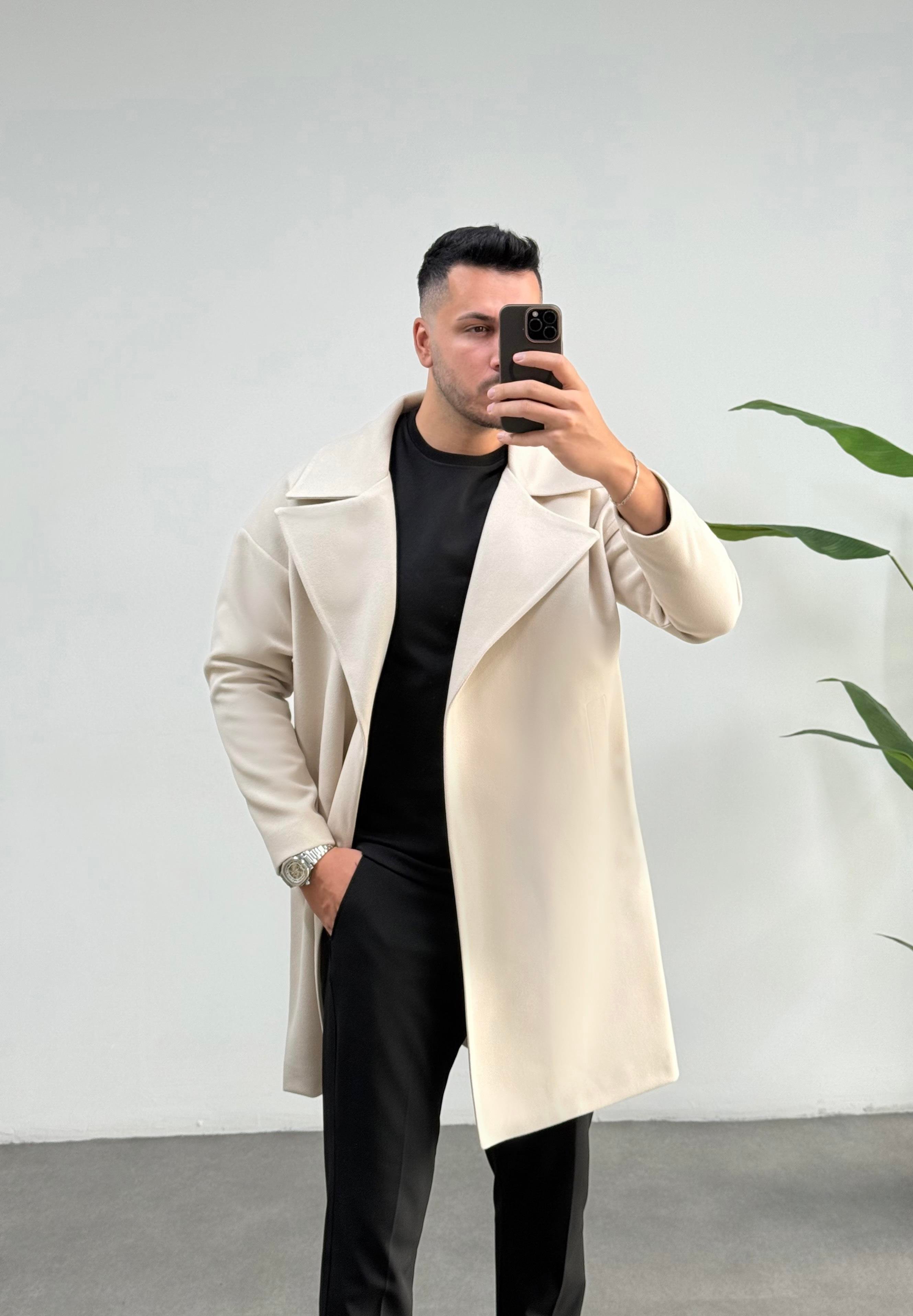 Oversize Ekru Kaşe Kaban