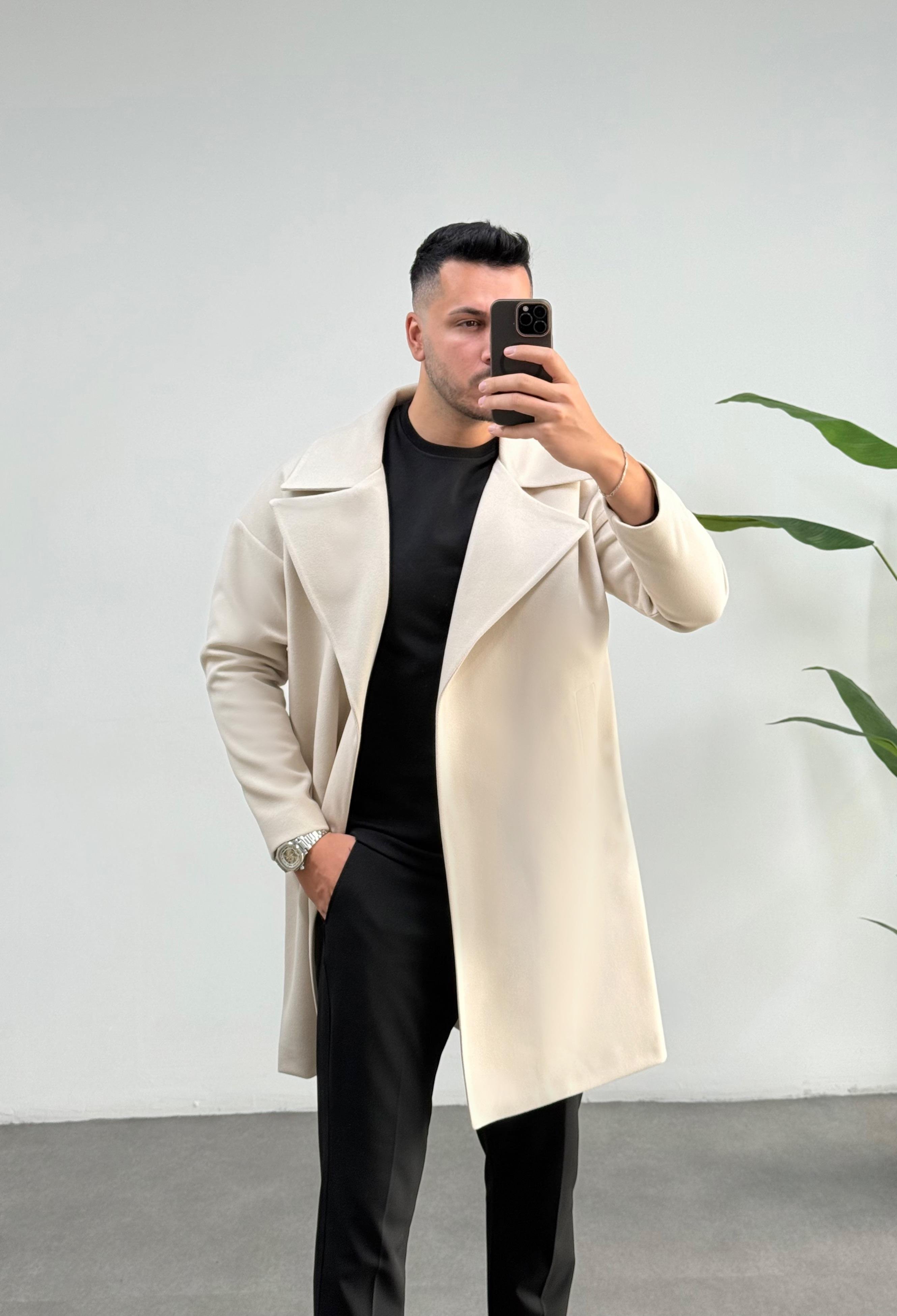 Oversize Ekru Kaşe Kaban