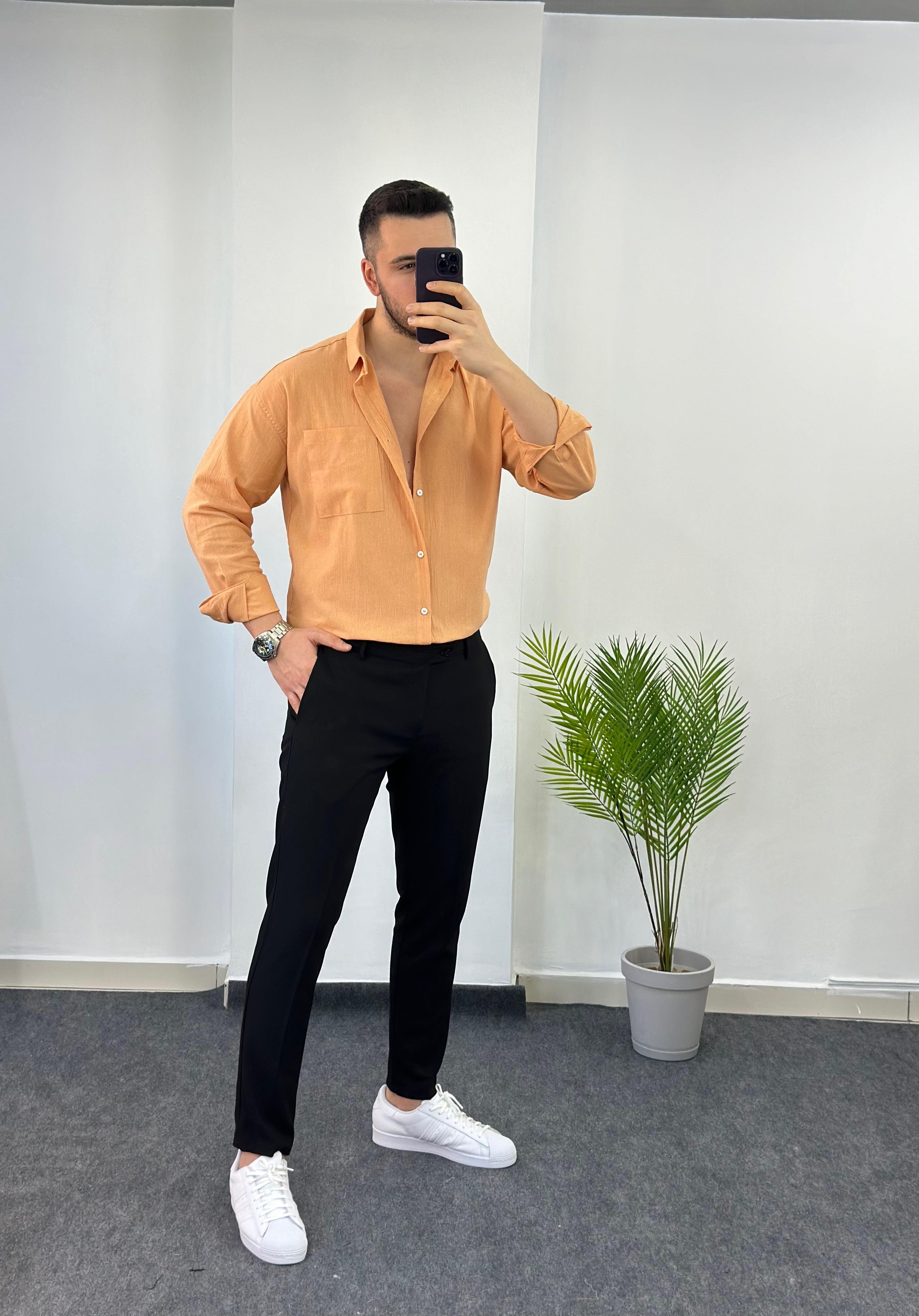 Oversize Kavuniçi Keten Gömlek
