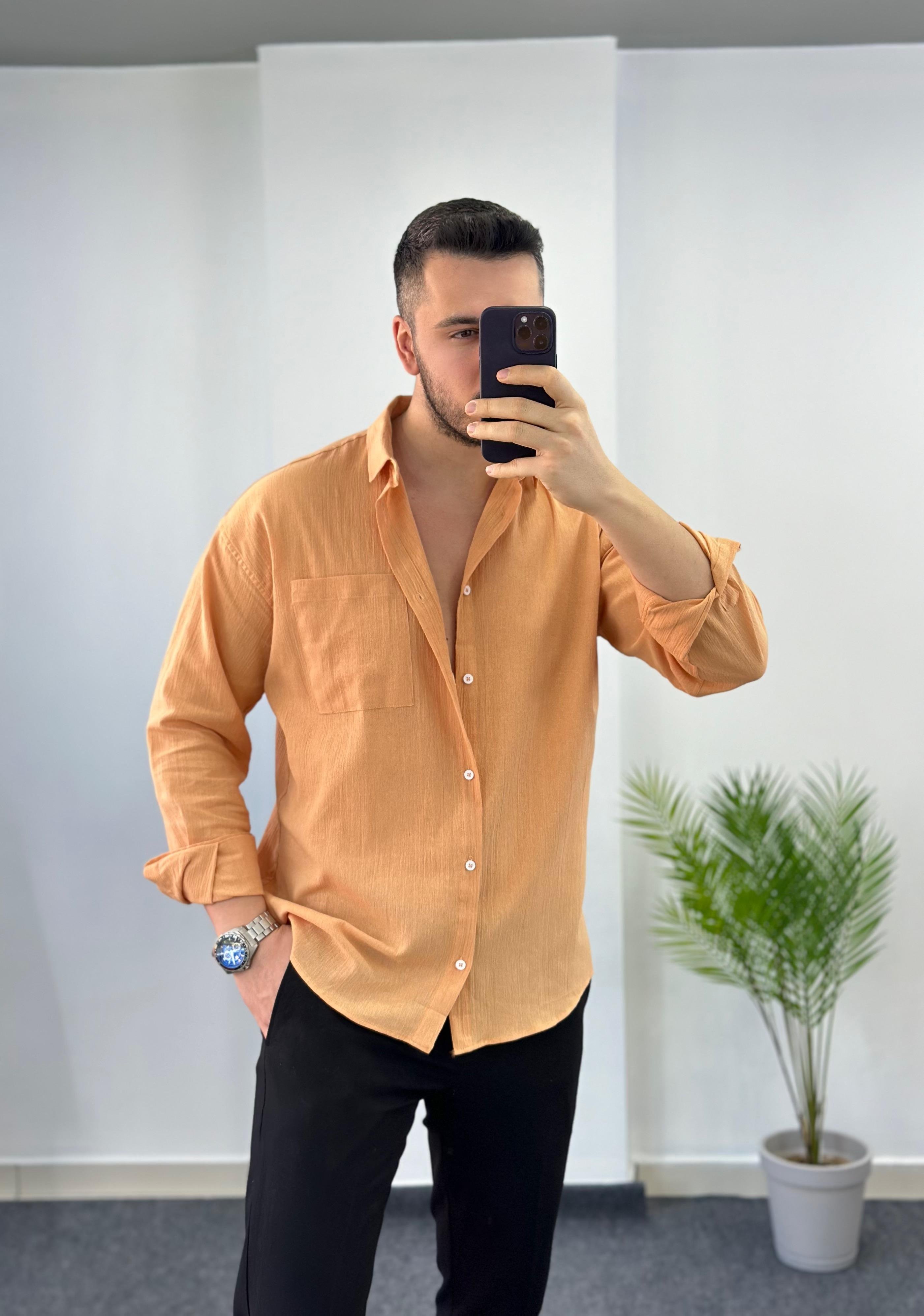 Oversize Kavuniçi Keten Gömlek