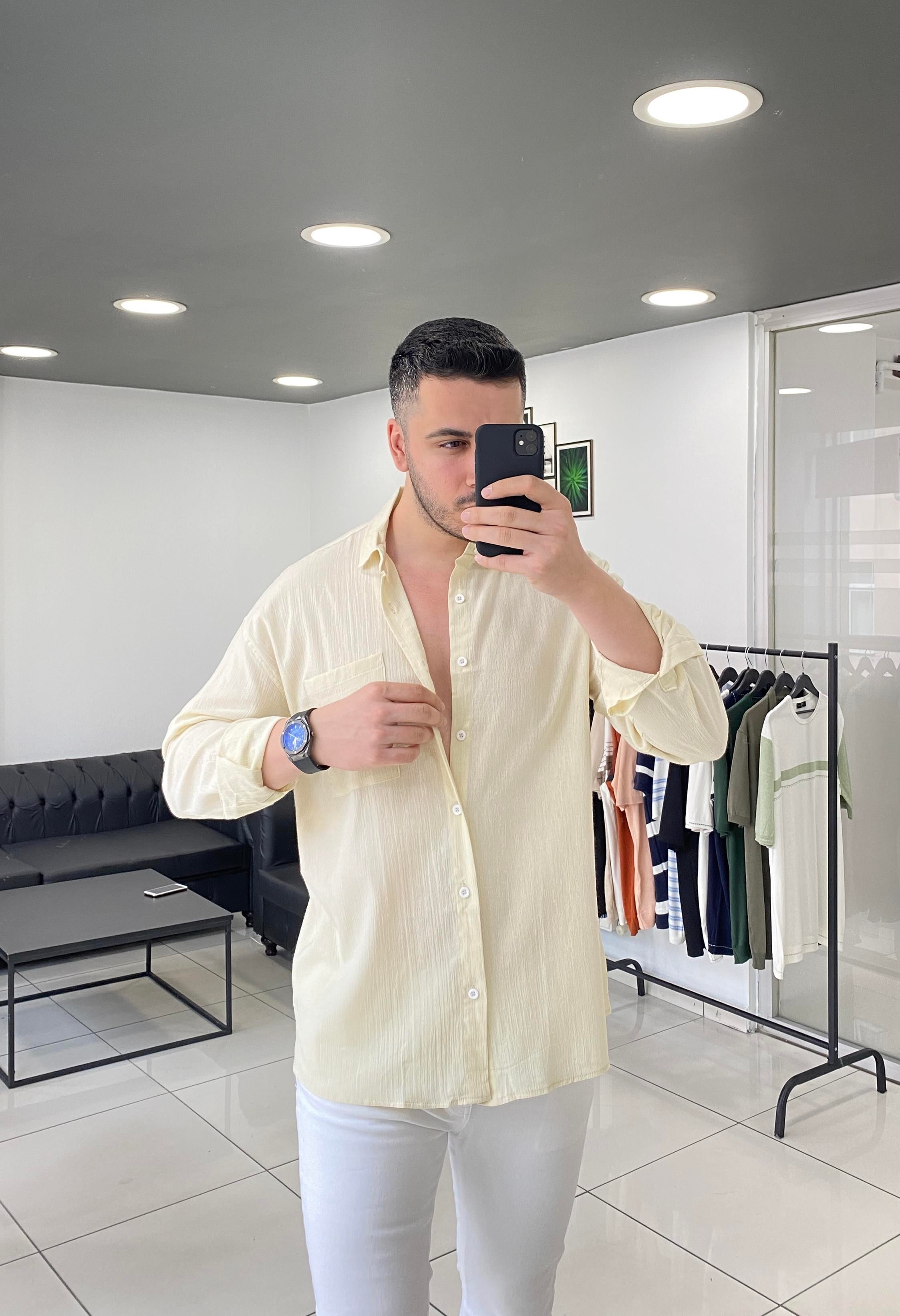 Oversize Limon Sarısı Keten Gömlek