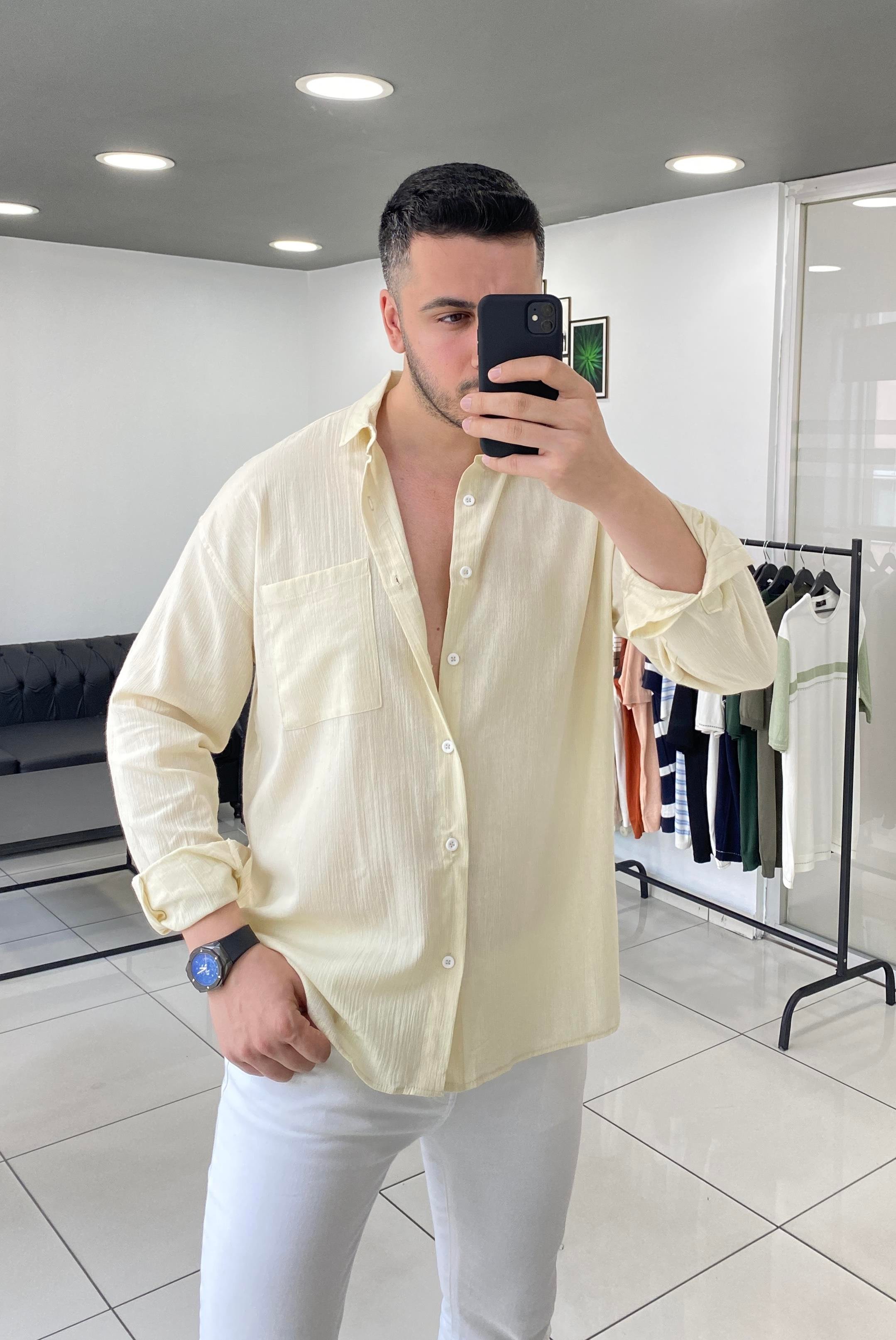 Oversize Limon Sarısı Keten Gömlek