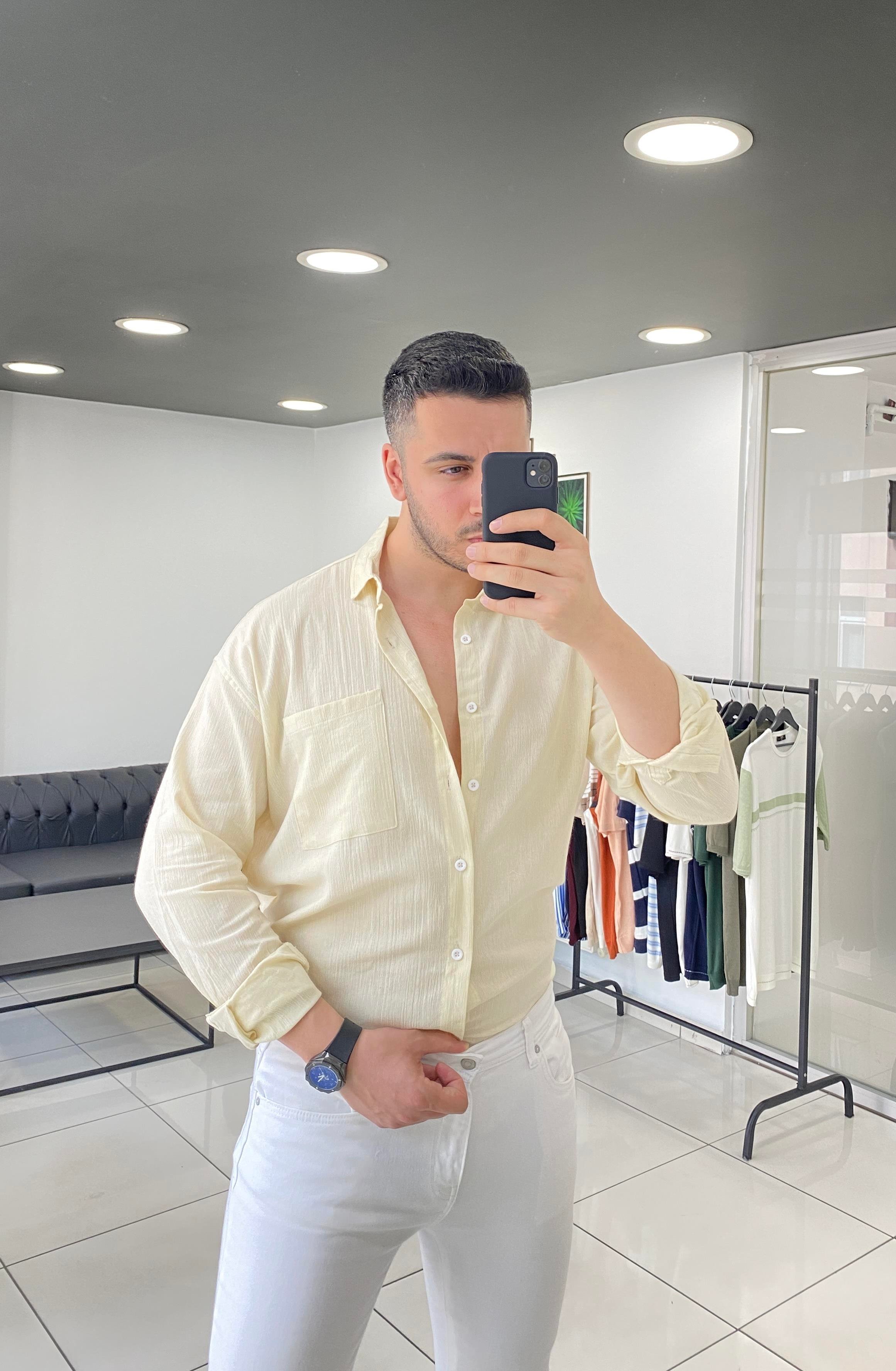 Oversize Limon Sarısı Keten Gömlek