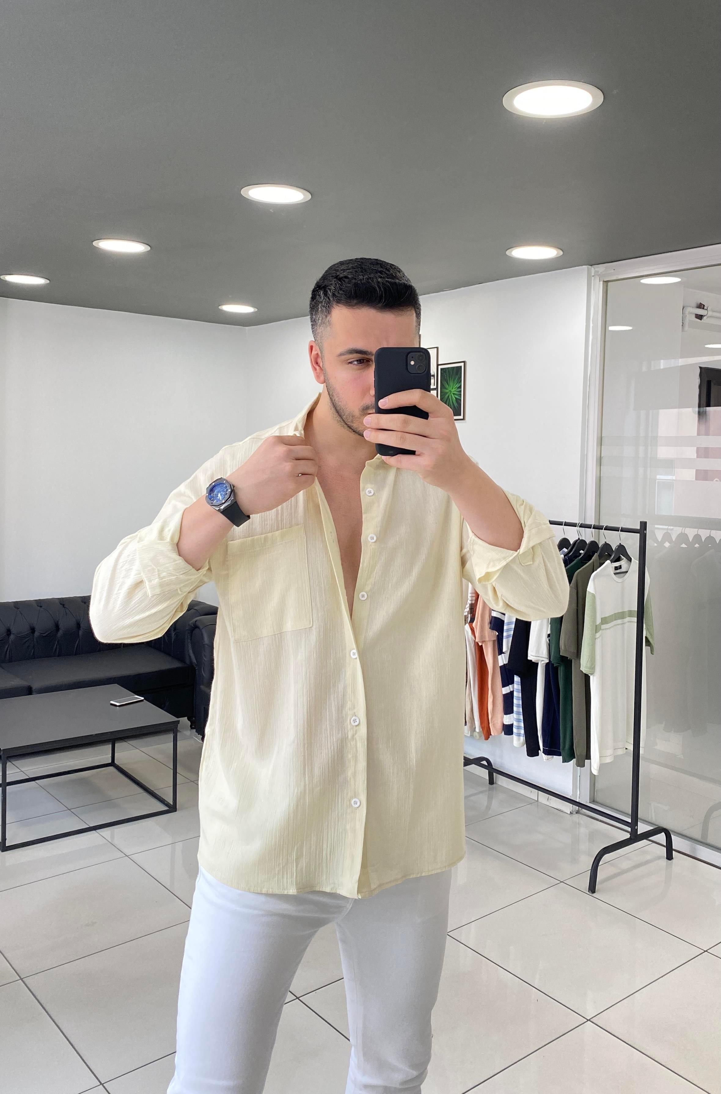 Oversize Limon Sarısı Keten Gömlek