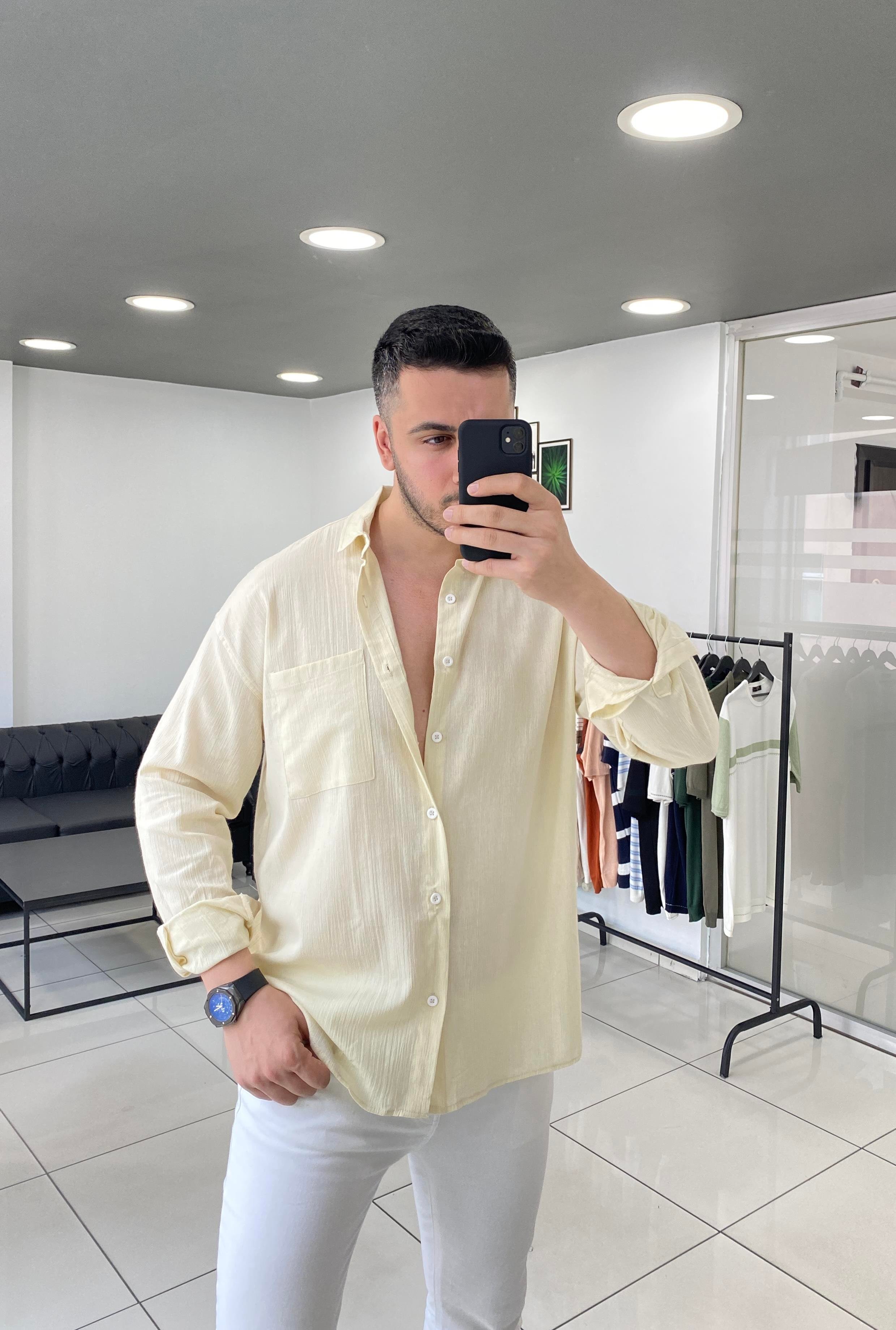 Oversize Limon Sarısı Keten Gömlek
