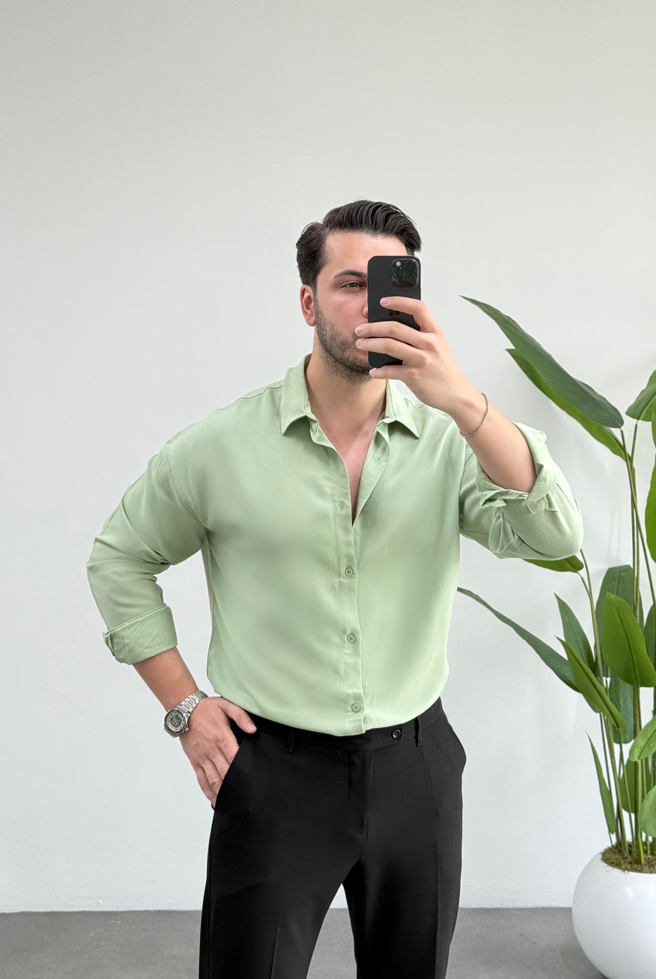 Oxford Yeşil Oversize Gömlek 