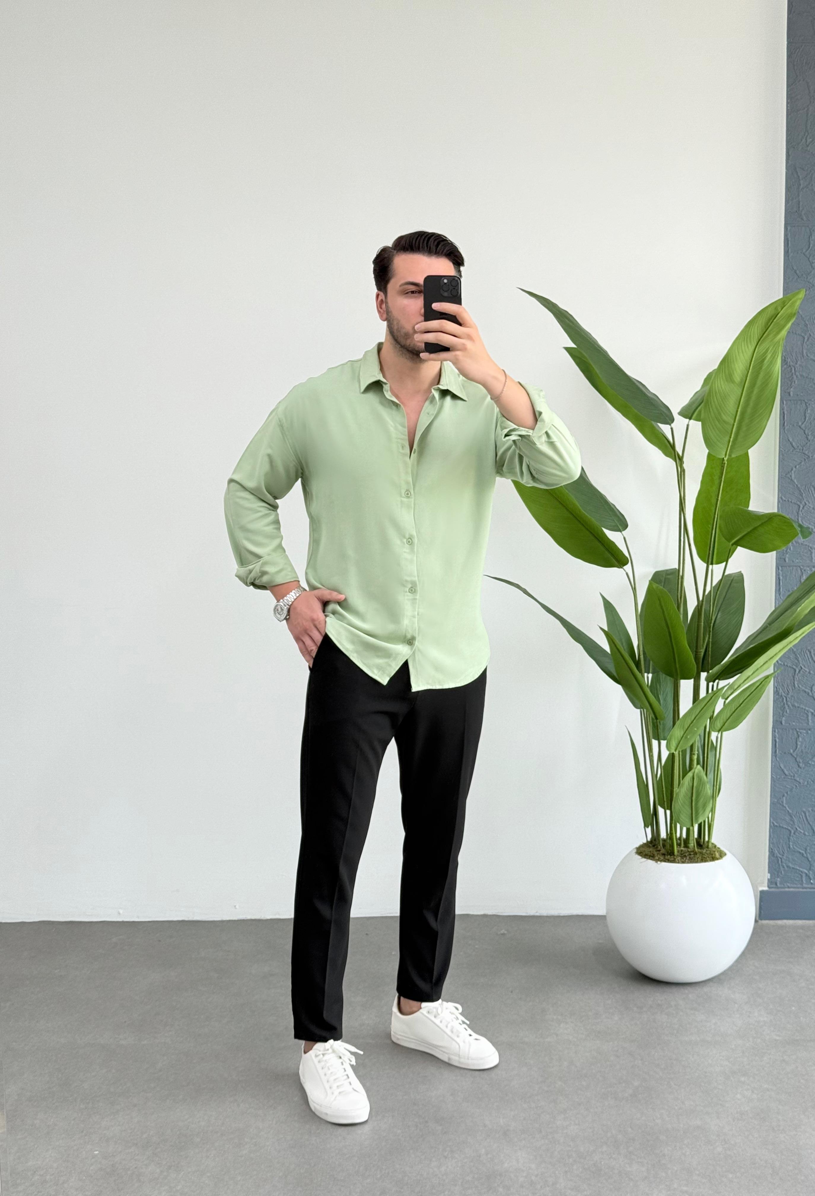 Oxford Yeşil Oversize Gömlek 