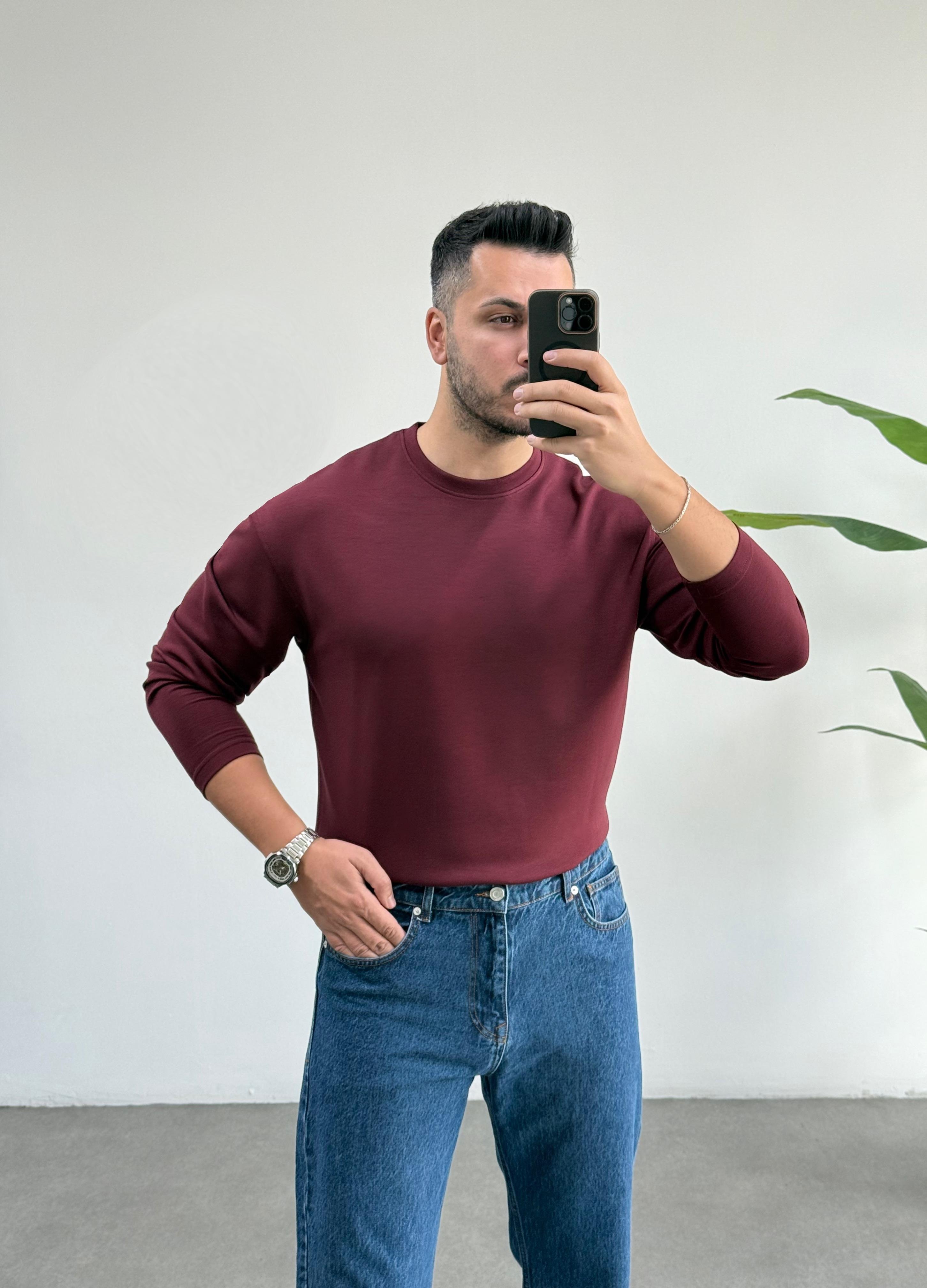 Oyhsho Bisiklet Yaka Bordo Sweat
