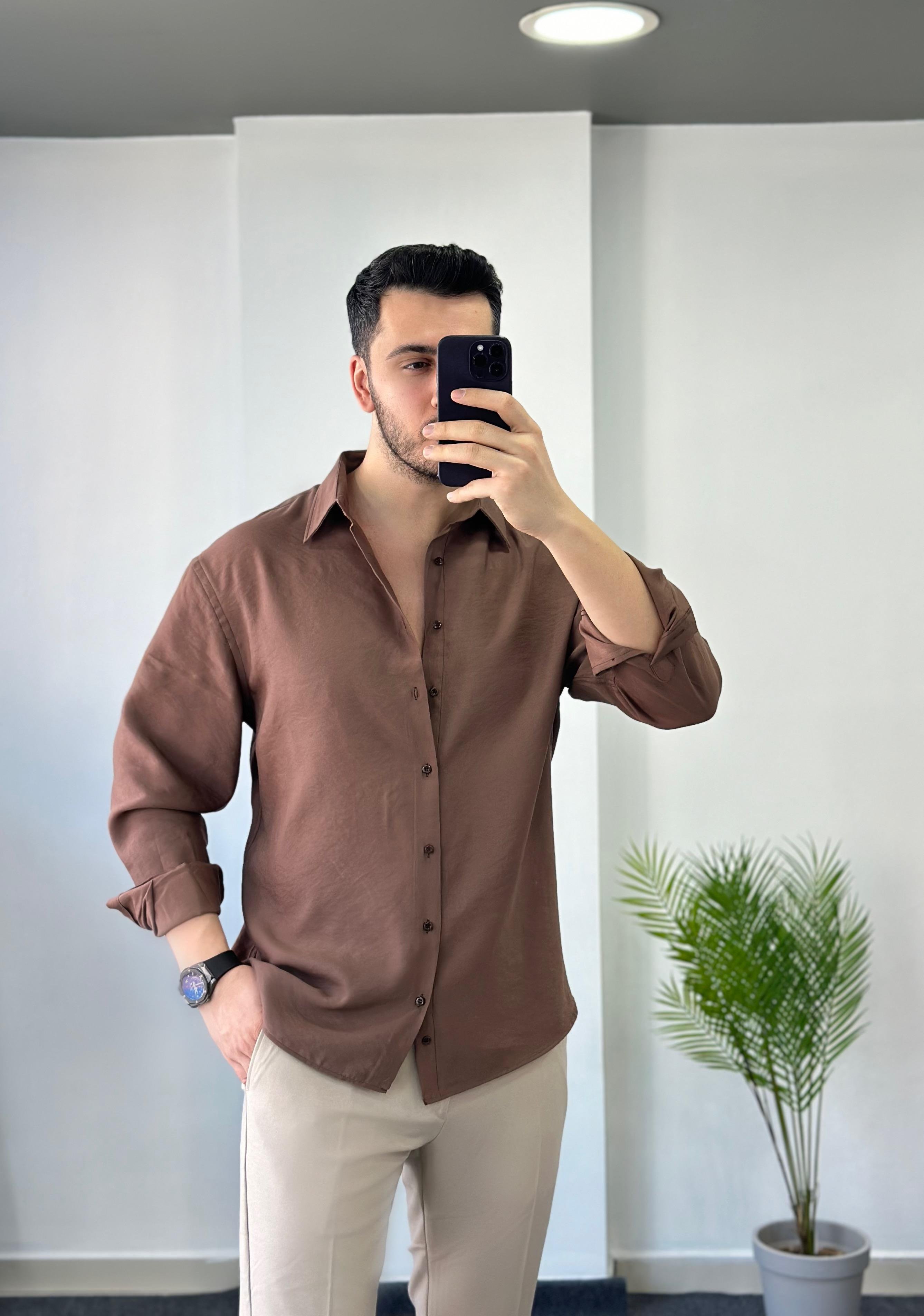 Özel Tasarım Kumaş Açık Kahve Oversize Gömlek
