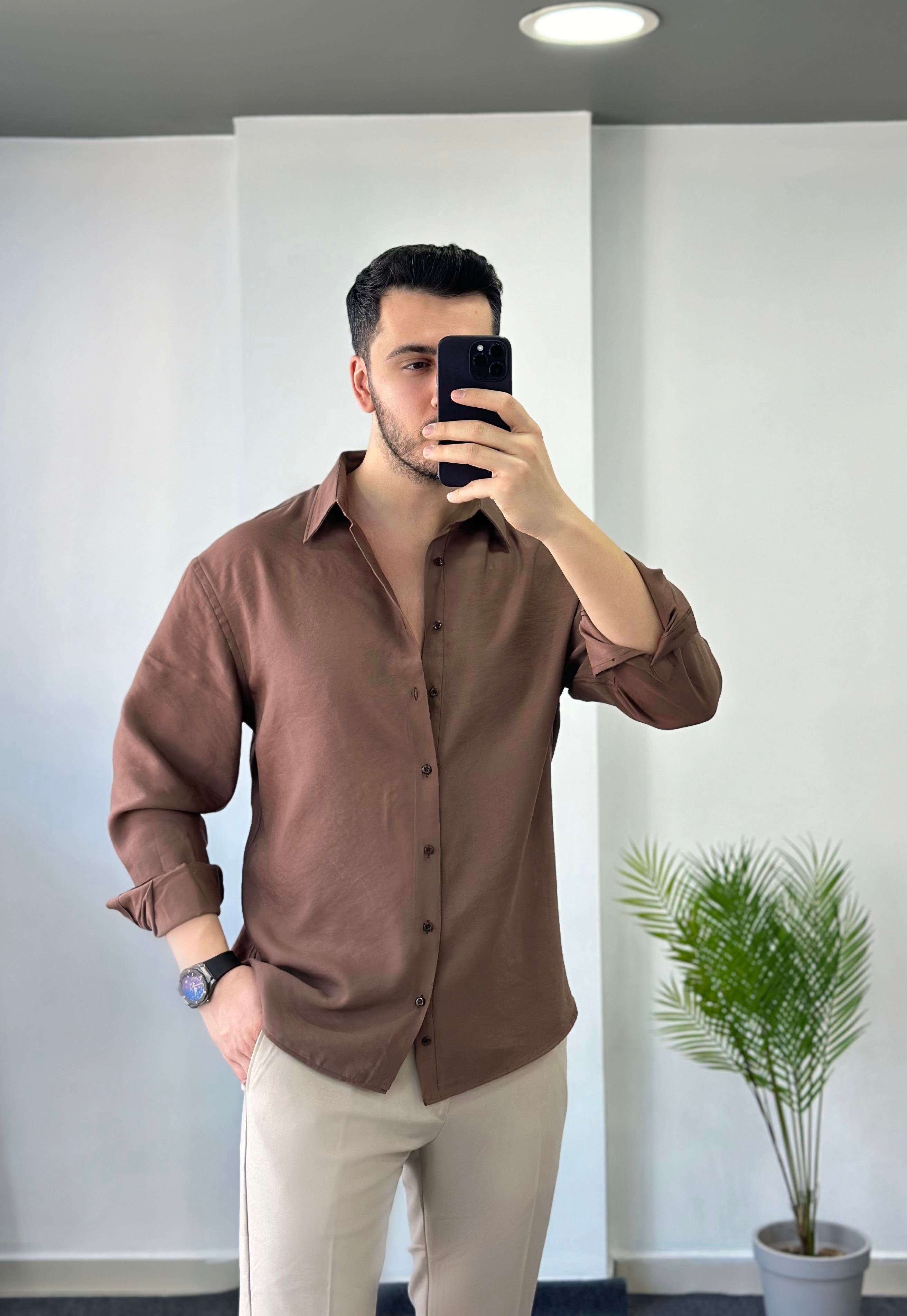 Özel Tasarım Kumaş Açık Kahve Oversize Gömlek