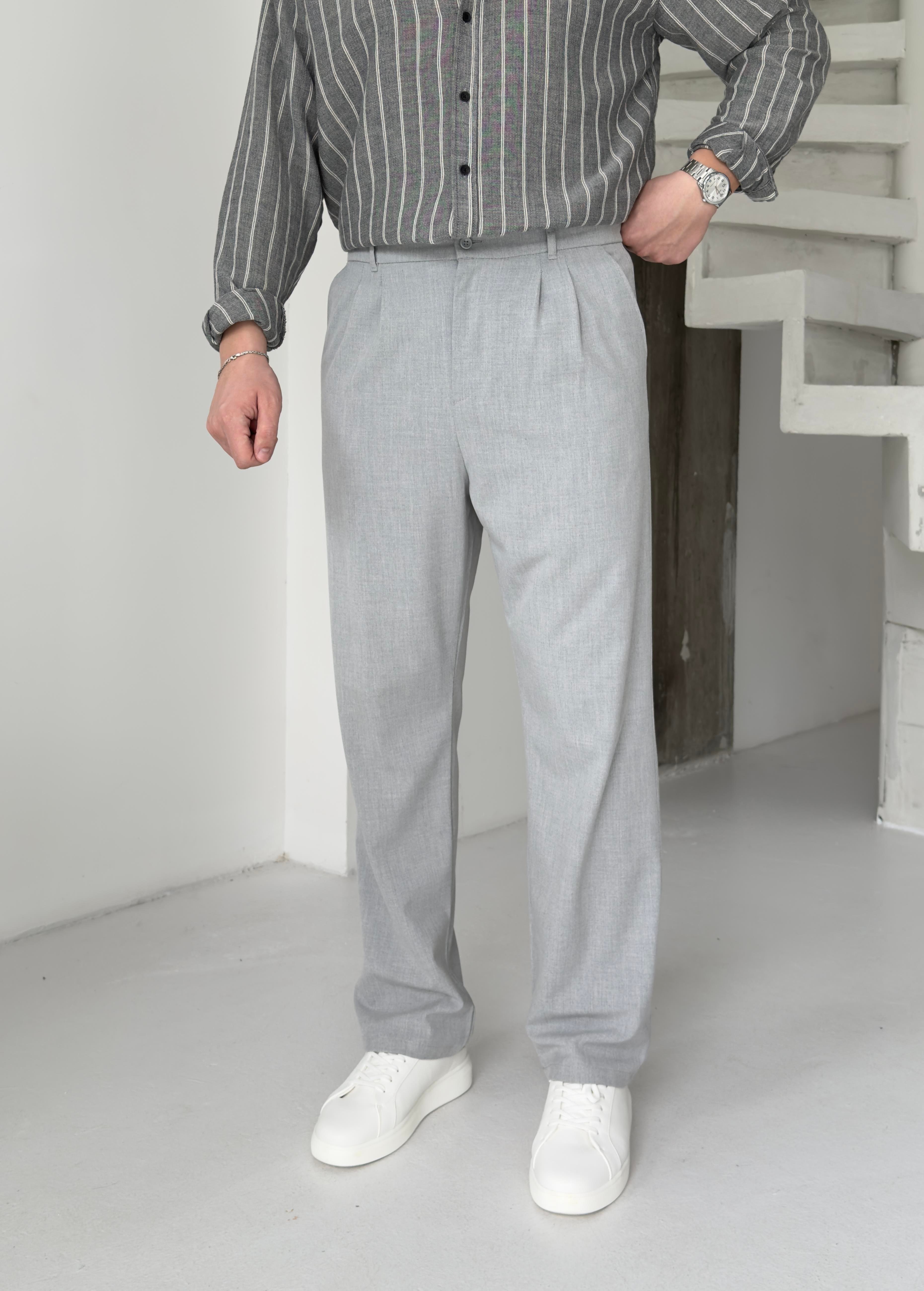 Pileli Açık Gri Baggy Pantolon