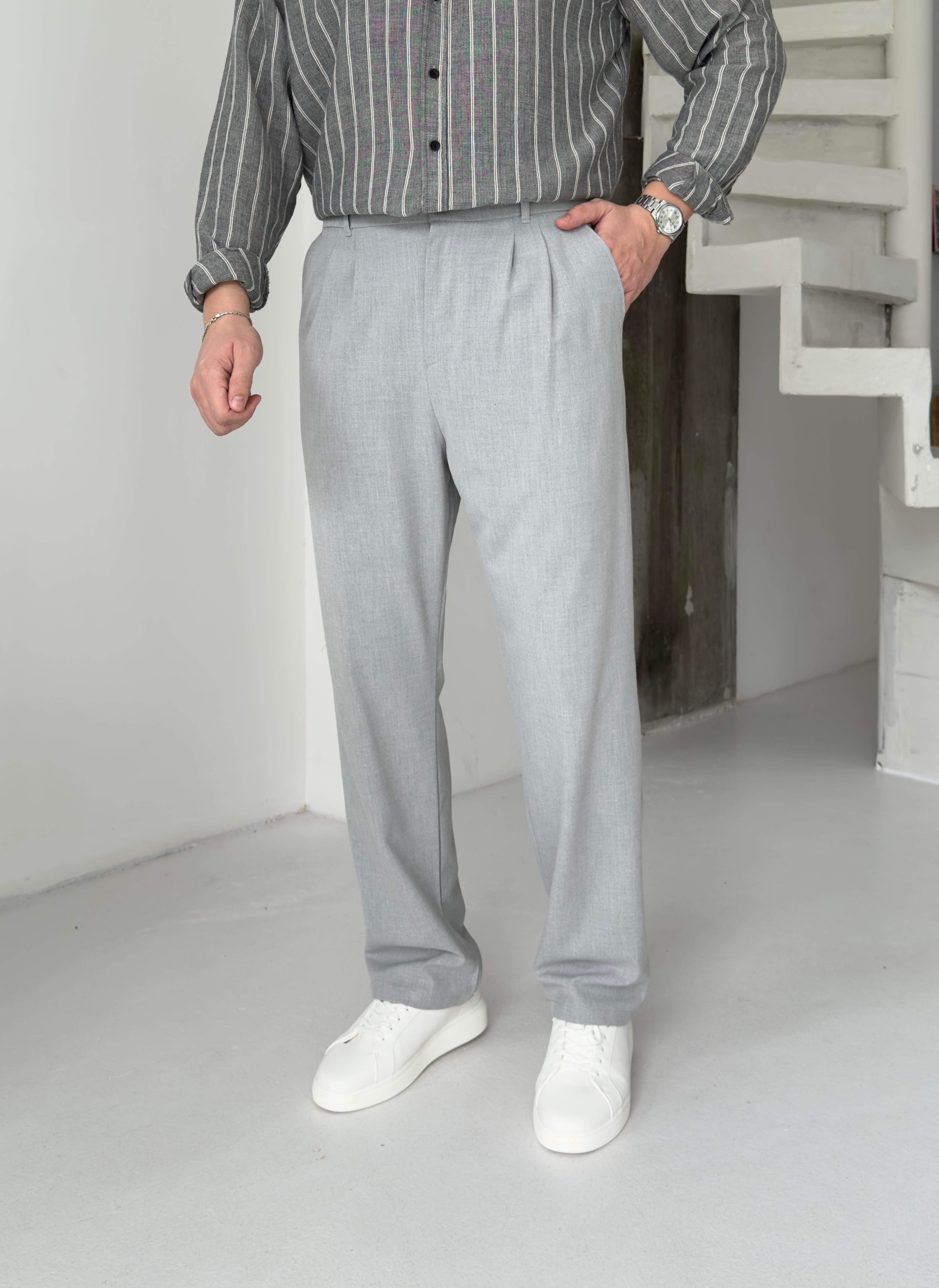 Pileli Açık Gri Baggy Pantolon