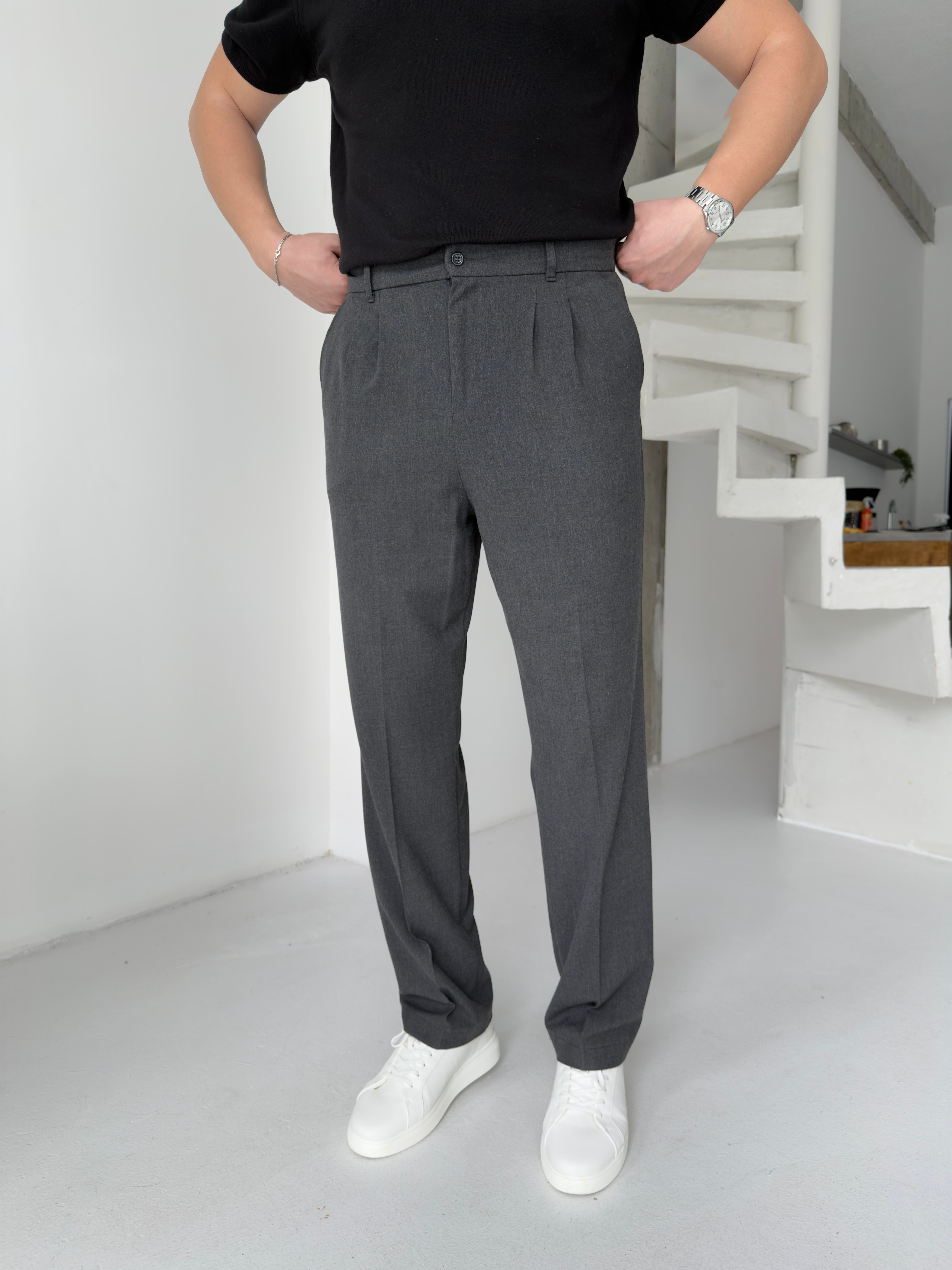 Pileli Antrasit Baggy Pantolon