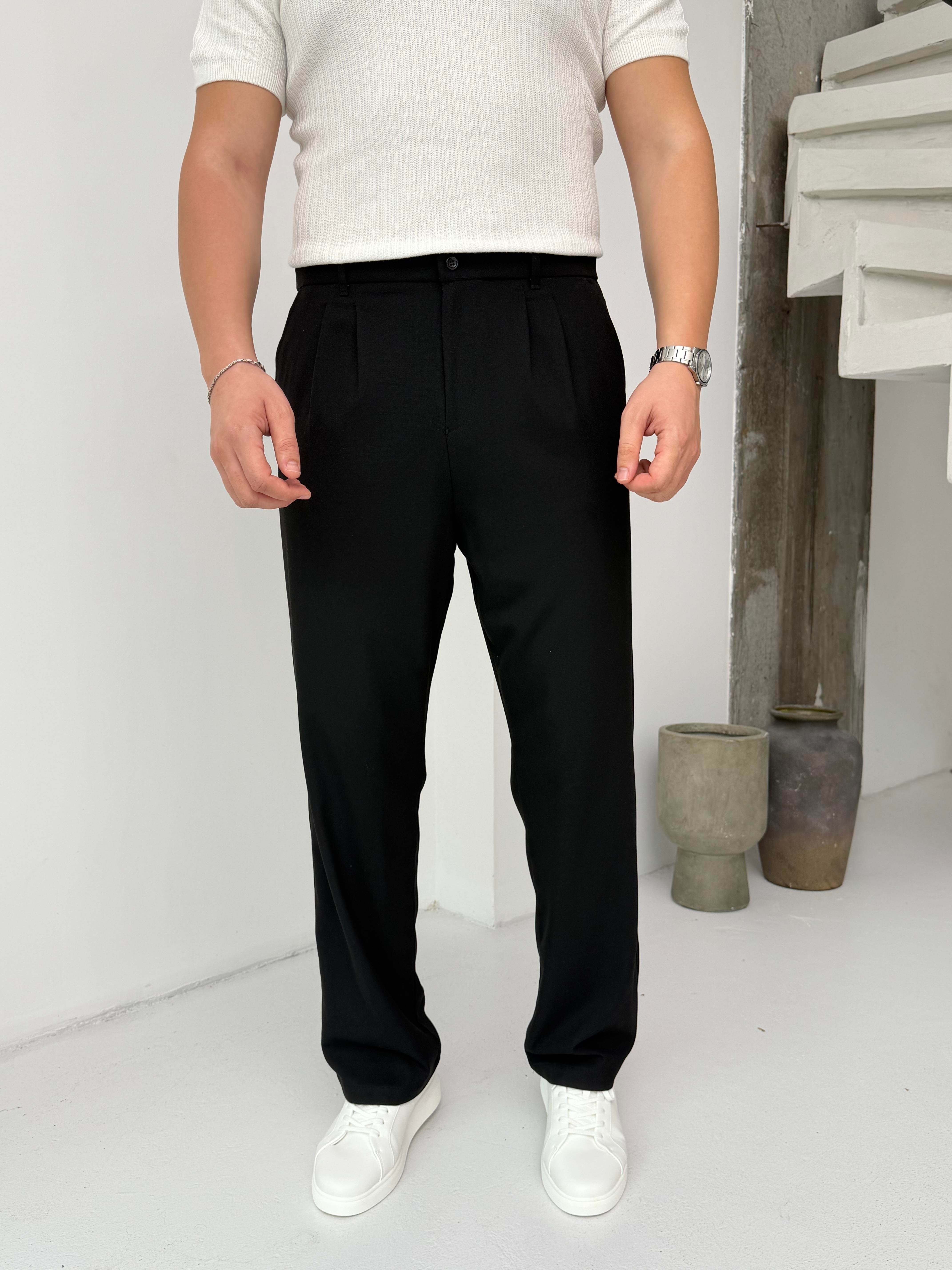 Pileli Siyah Baggy Pantolon