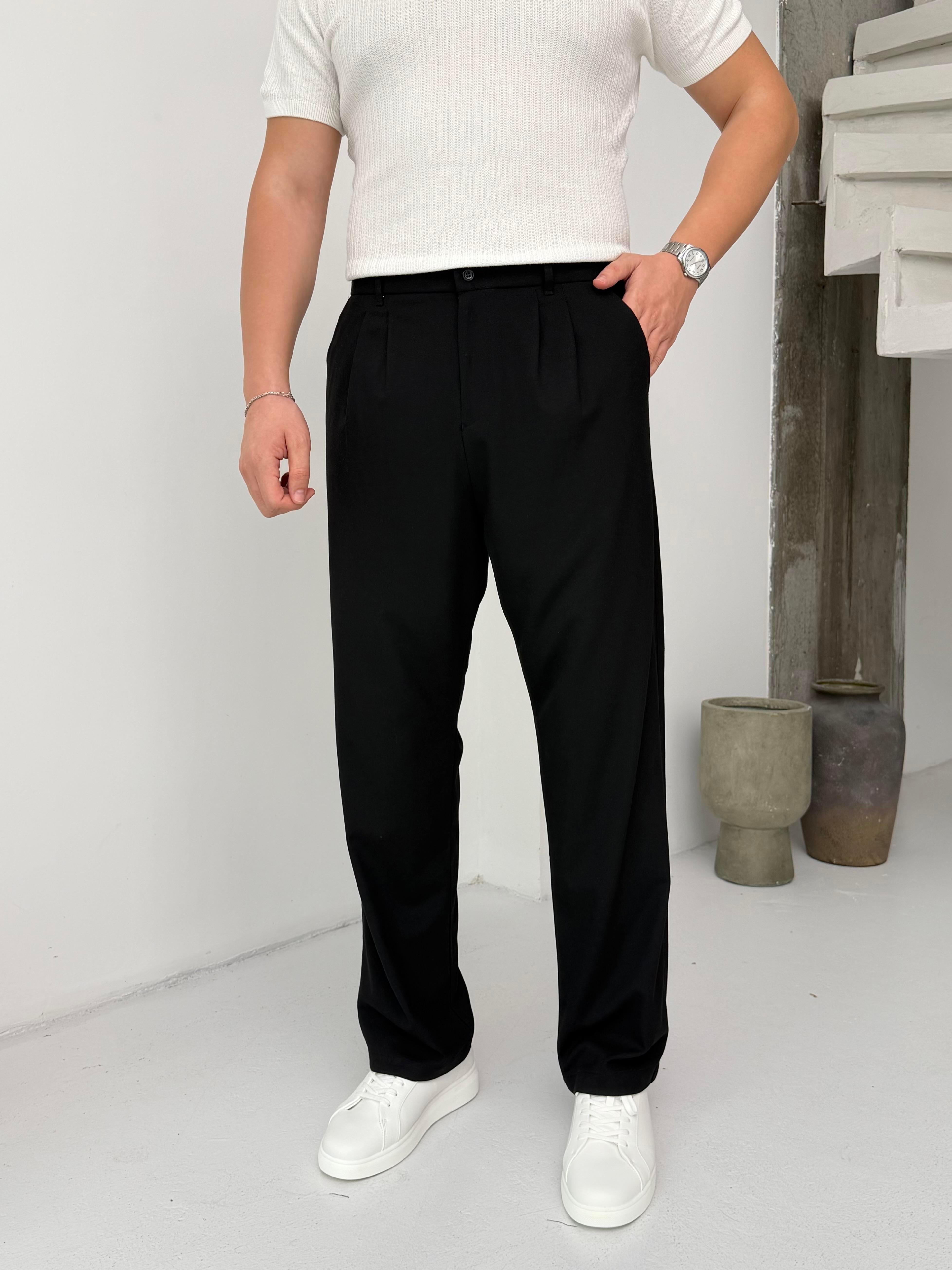 Pileli Siyah Baggy Pantolon