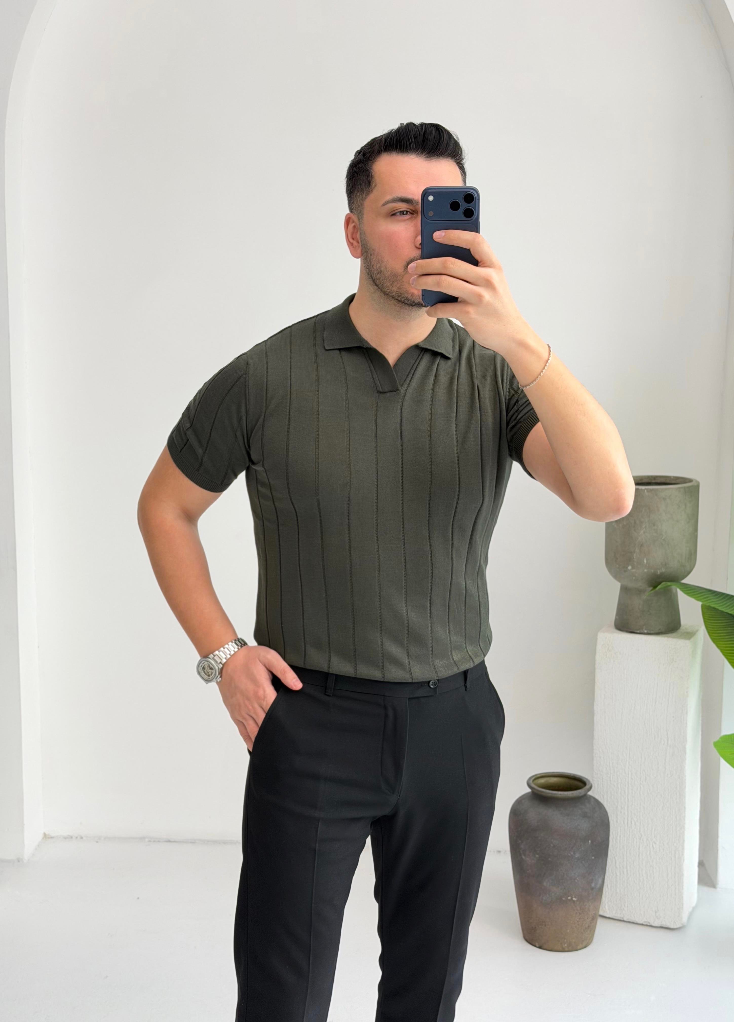 Polo Yaka Haki Örme Tişört