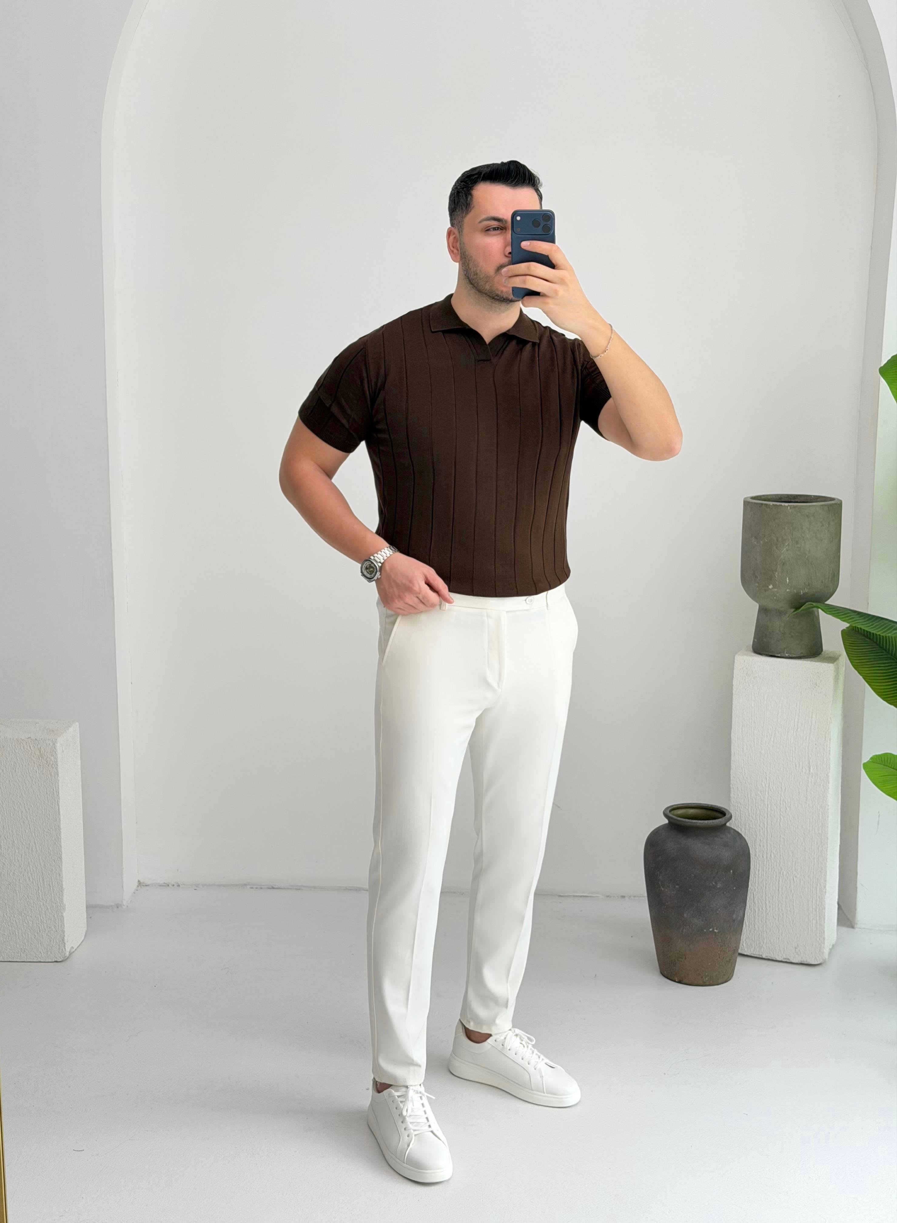 Polo Yaka Kahve Örme Tişört