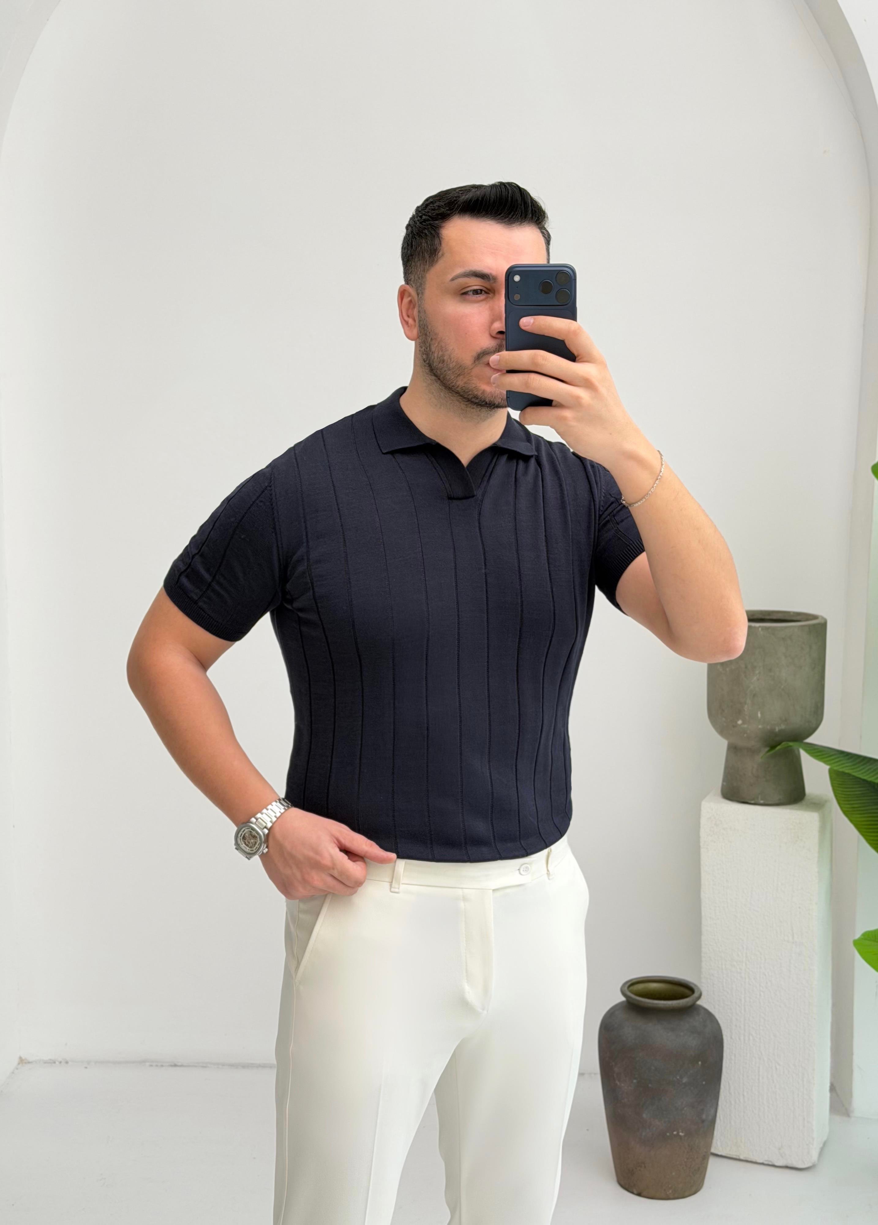Polo Yaka Lacivert Örme Tişört