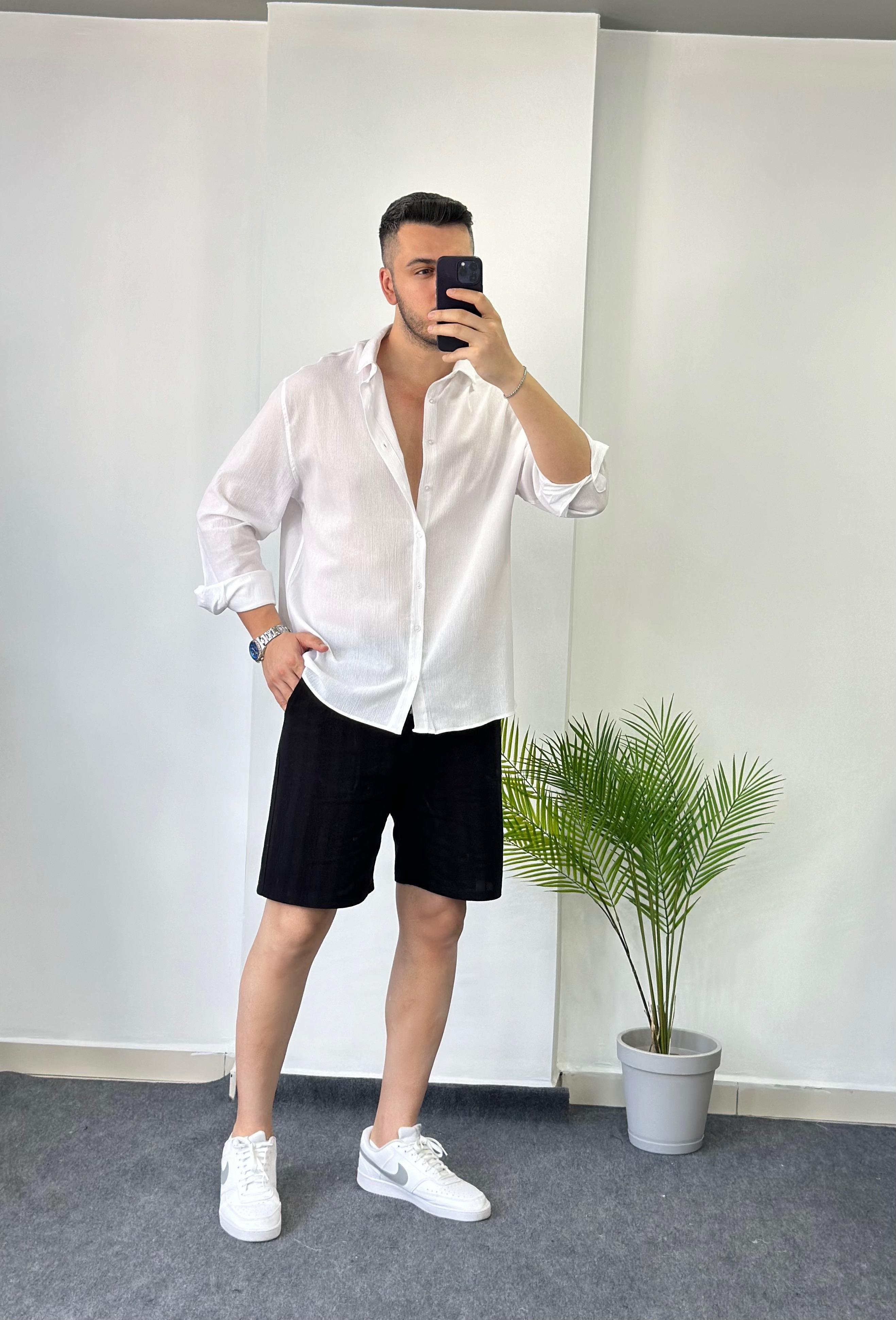Premium Beyaz Oversize Keten Gömlek 