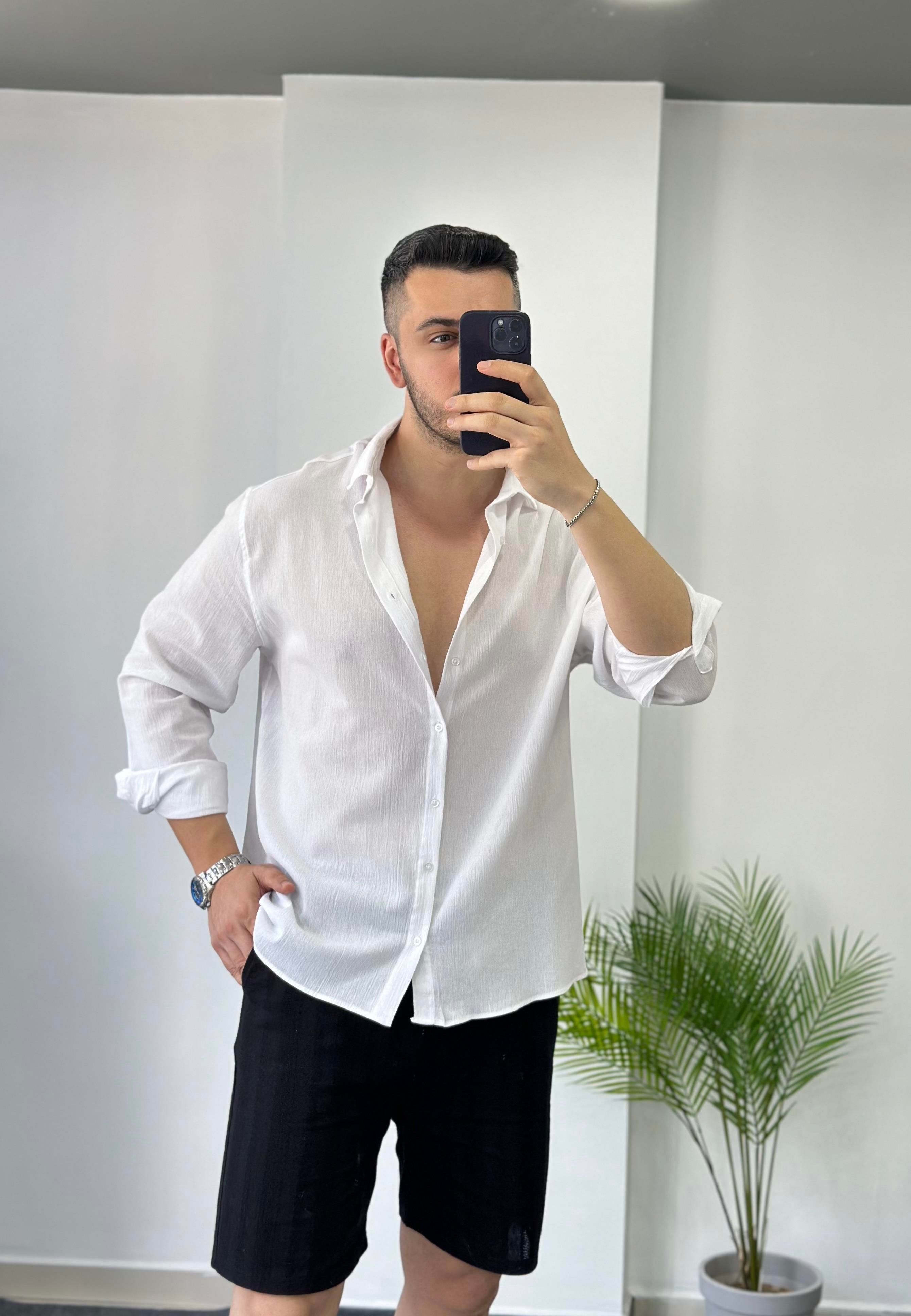Premium Beyaz Oversize Keten Gömlek 
