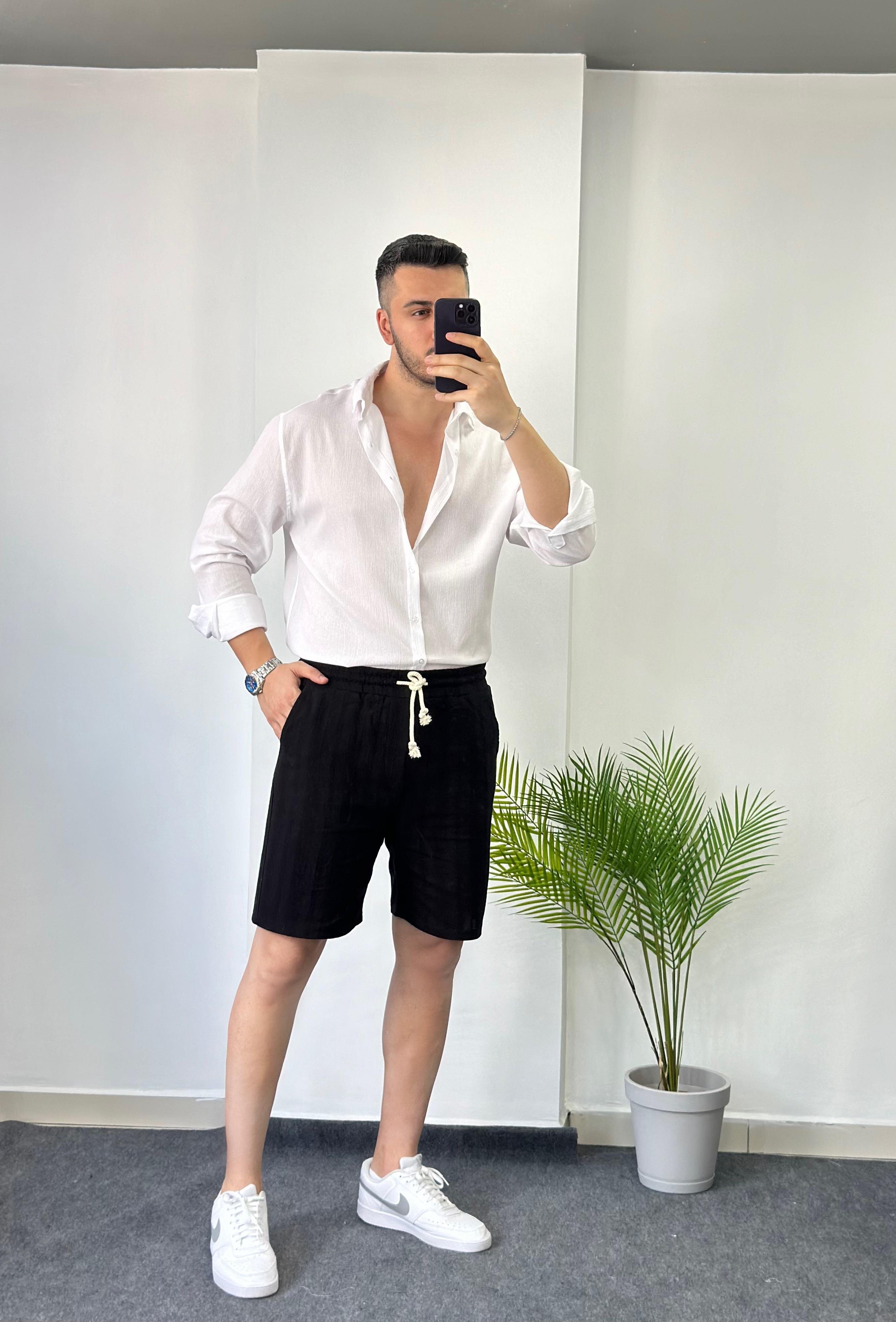 Premium Beyaz Oversize Keten Gömlek 